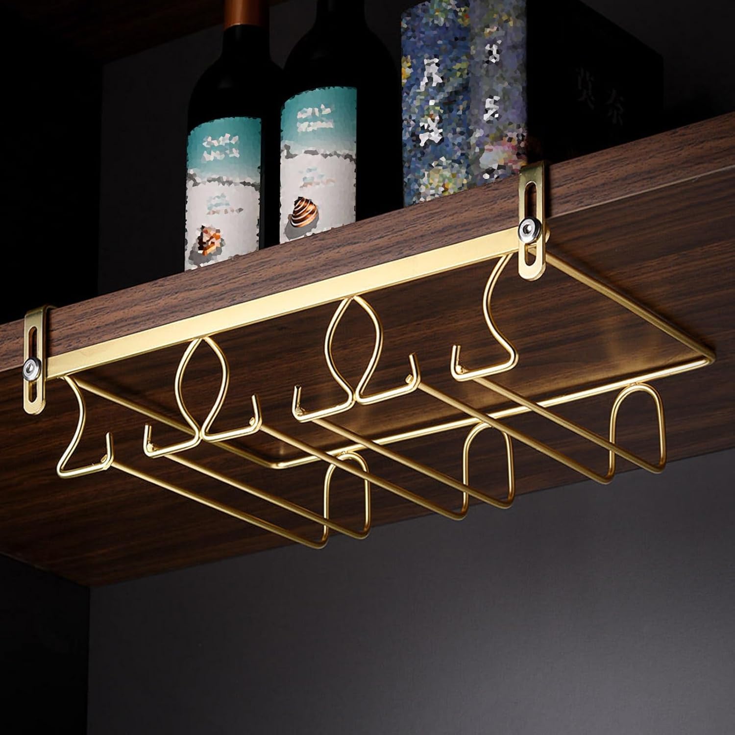 Adjustable Wine Glass Holder No Drilling for Cabinet and Bar 1