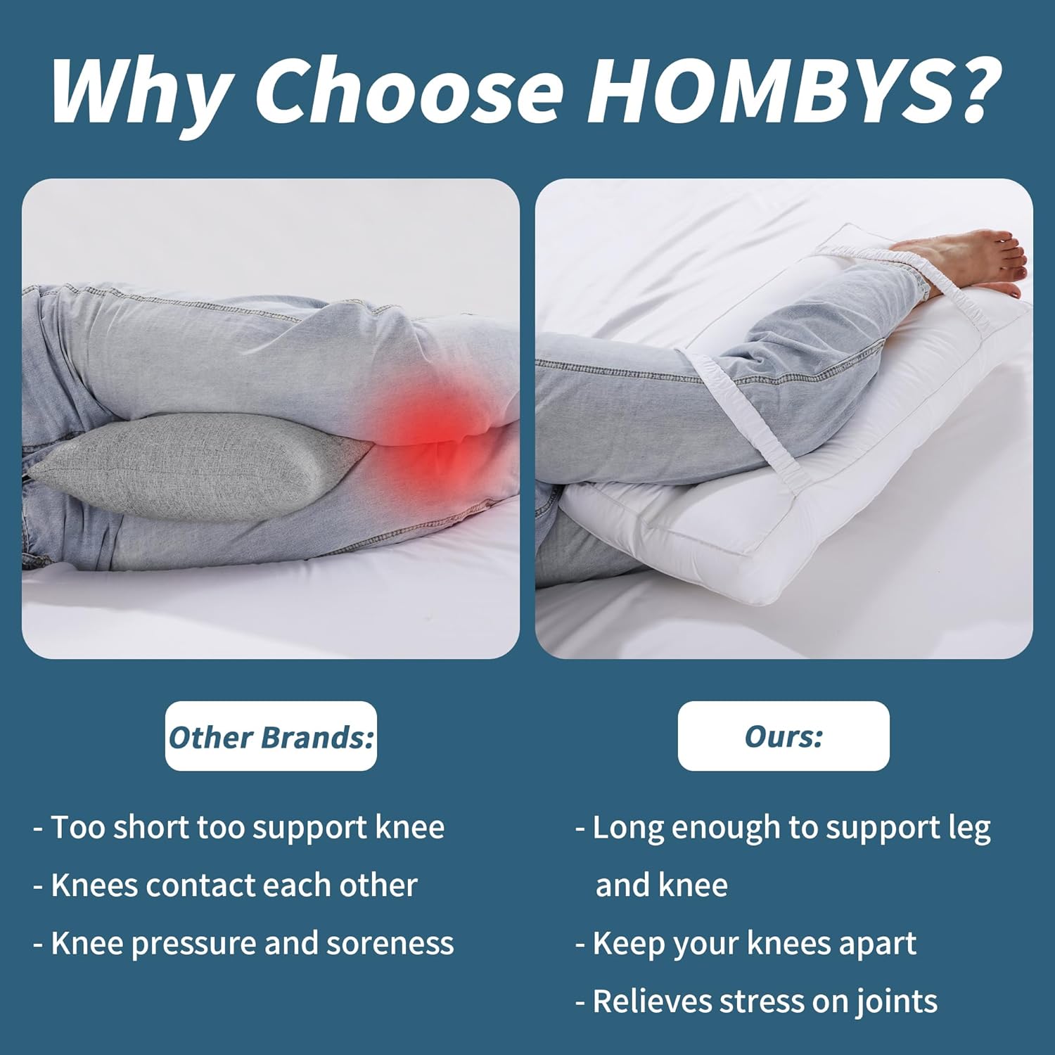 HOMBYS Knee Pillow for Side Sleepers 3 Height Cotton Leg Pillow