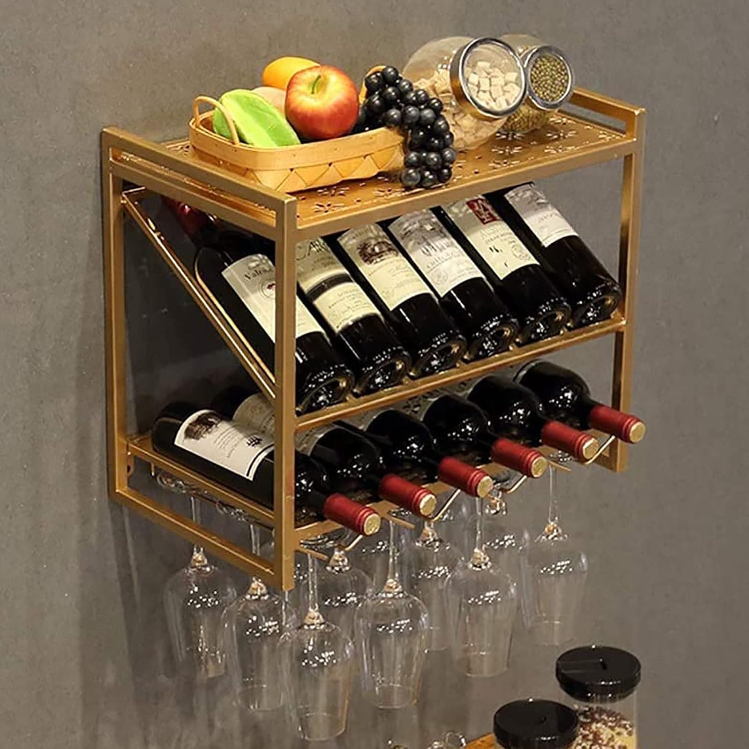 ZJDYDY Wall-Mounted Iron Wine Rack Stemware Holder