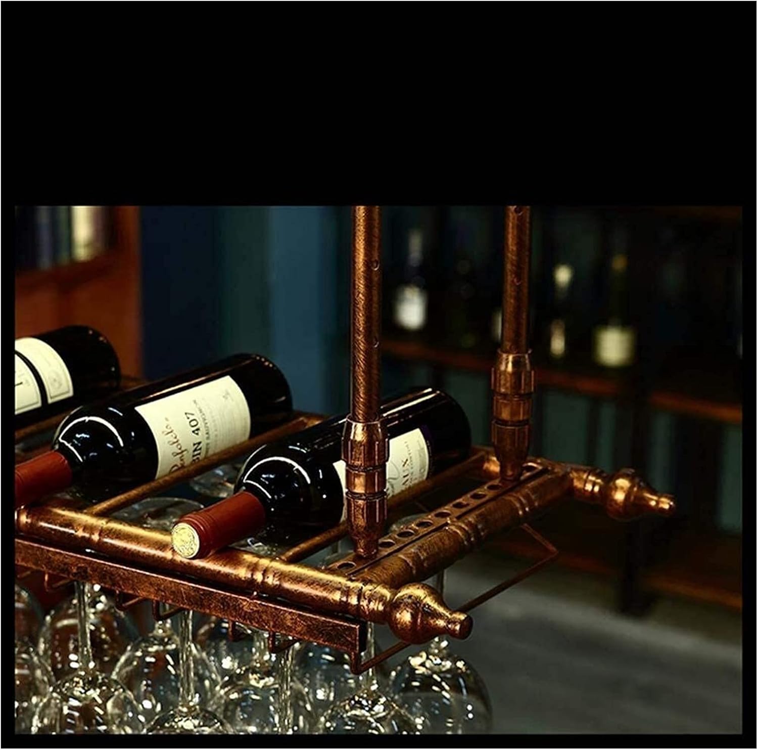 Hanging Wine Rack with Glass Holder and Shelf - 100cm30cm Bronze