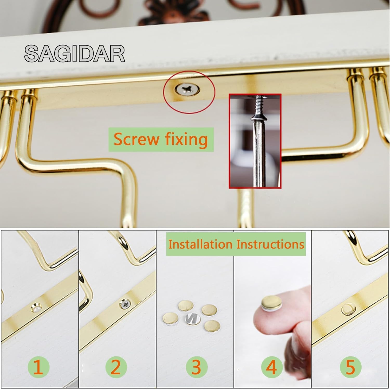 SAGIDAR Stainless Steel Wine Glass Holder Under Cabinet Rack 345cm-91cm