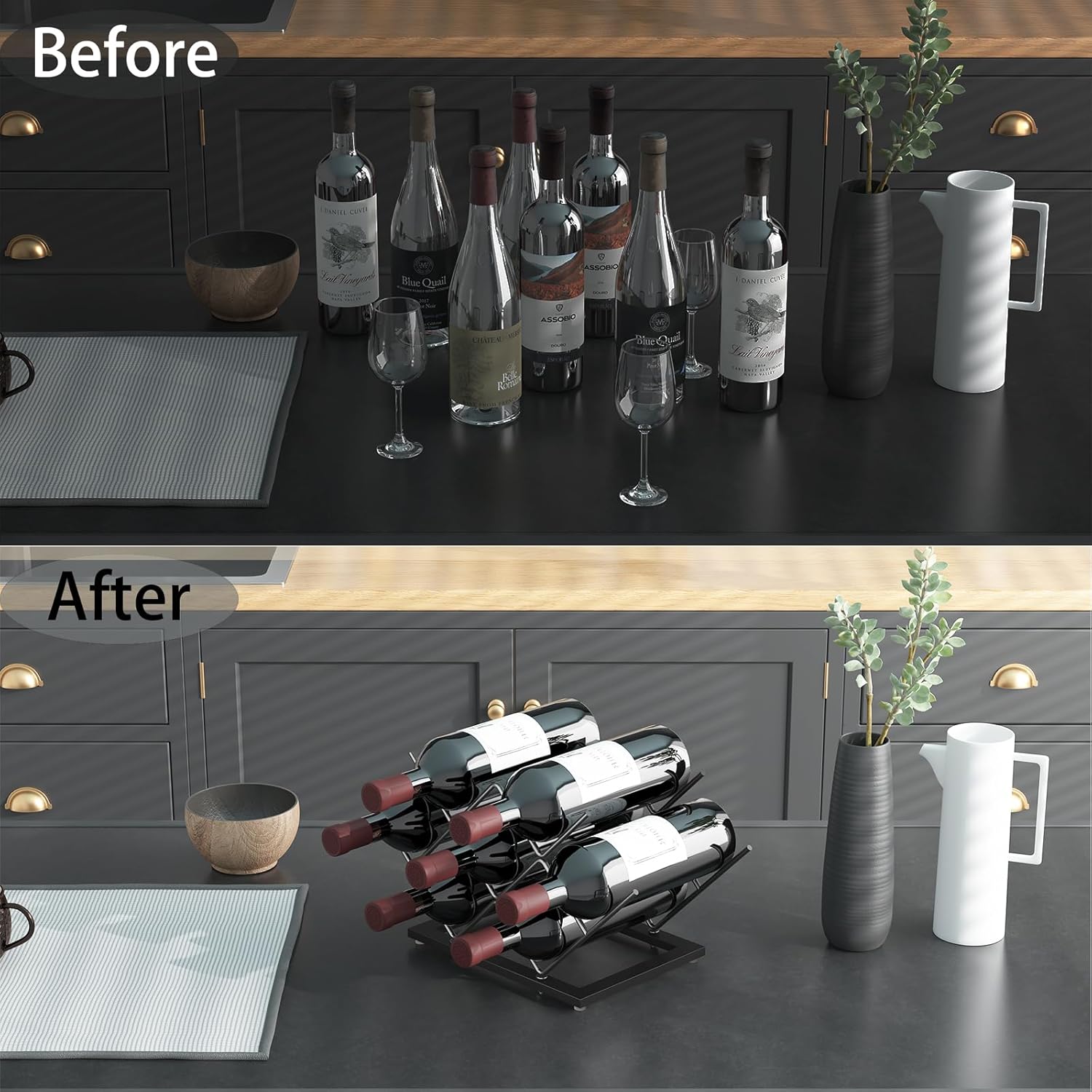 KOKSTOP Black Metal Wine Rack with 7 Bottles Capacity