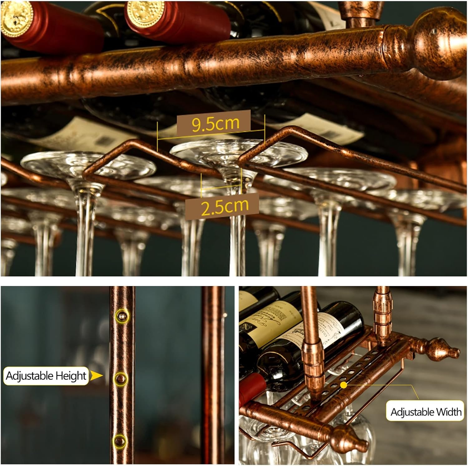 Ceiling Hanging Wine Rack with Glass Holder Black 80x35cm 1