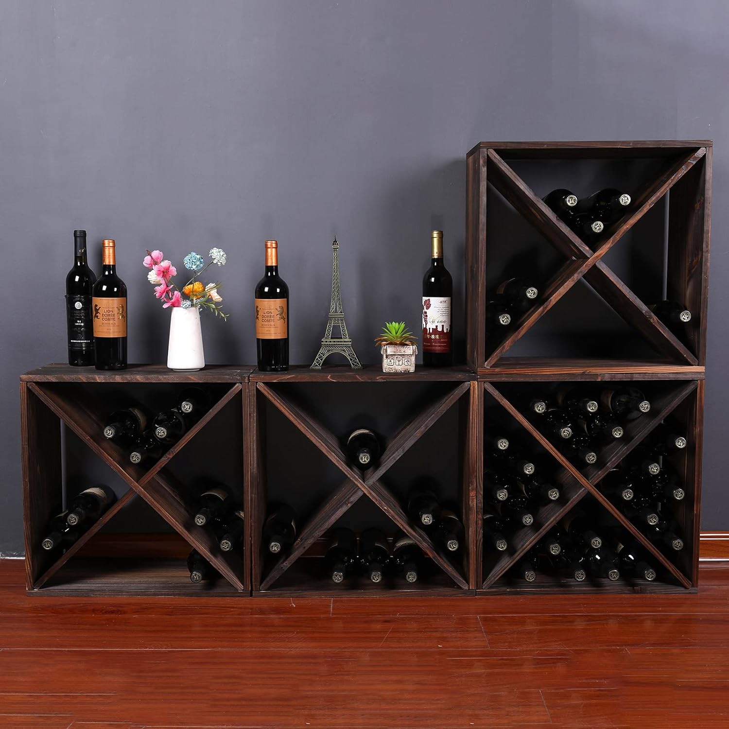 Black Wooden 24 Bottle Wine Rack Cabinet