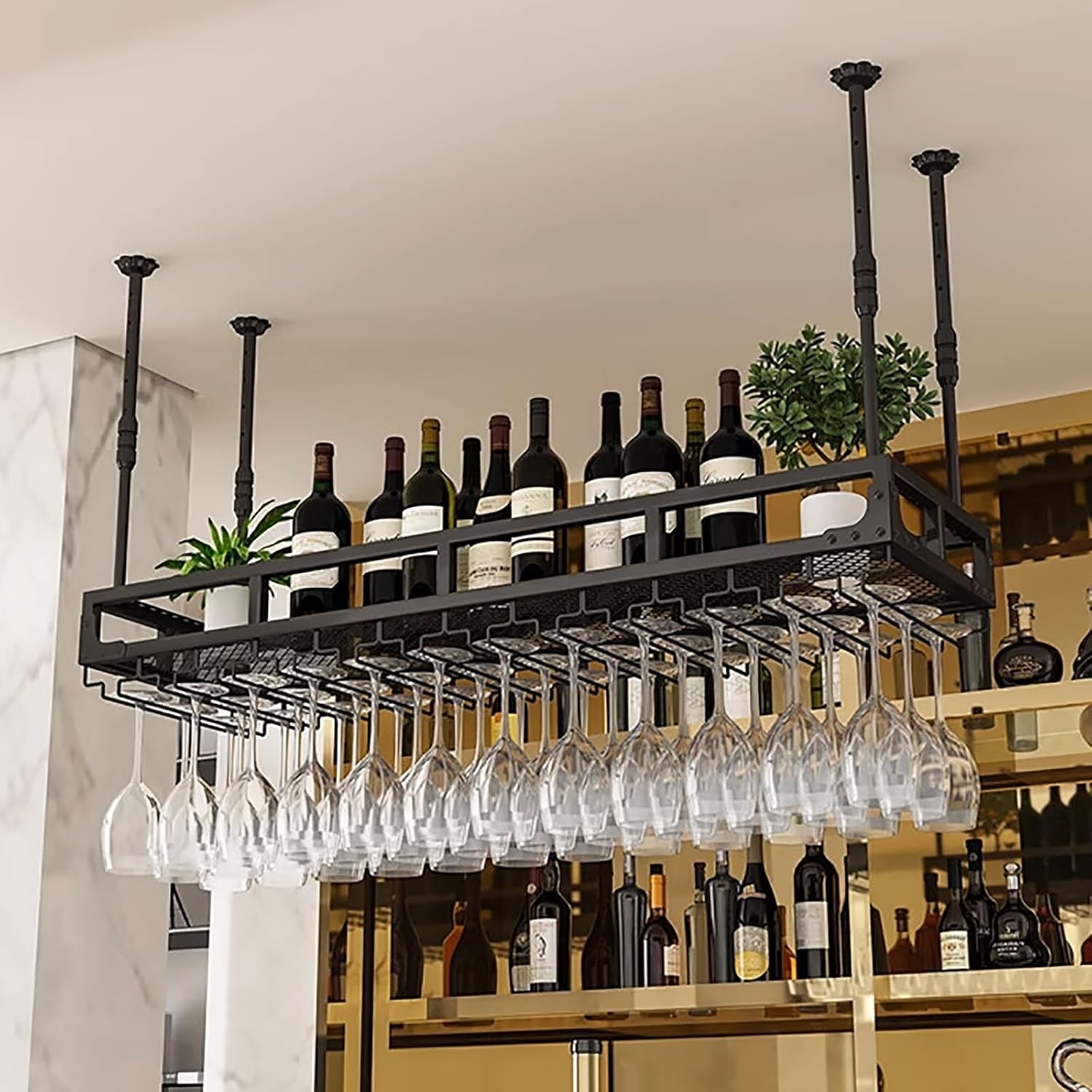 Adjustable Ceiling Wine Rack with Durable Metal Frame 1