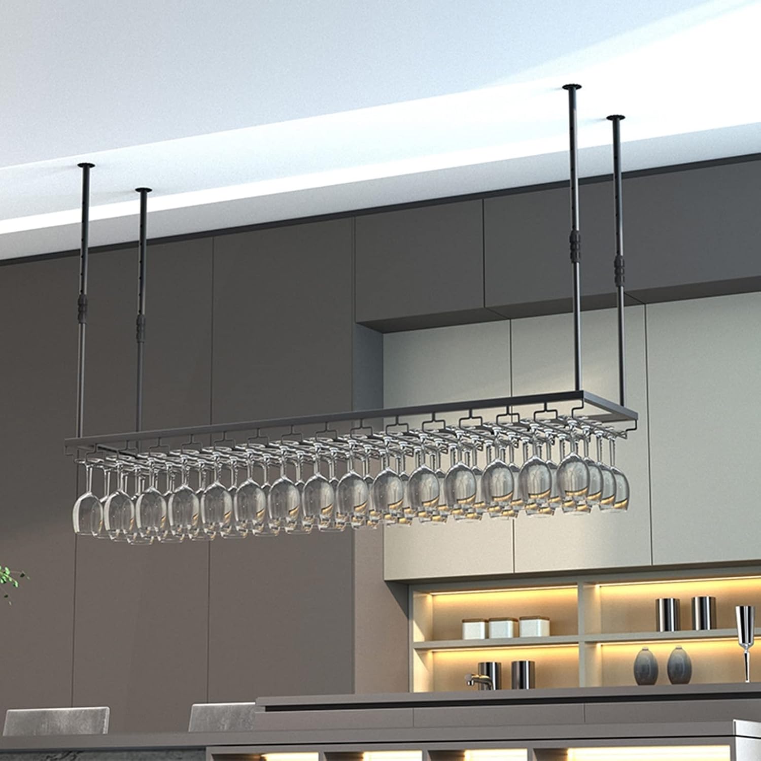 Suuim Ceiling Wine Rack Holder with Adjustable Storage