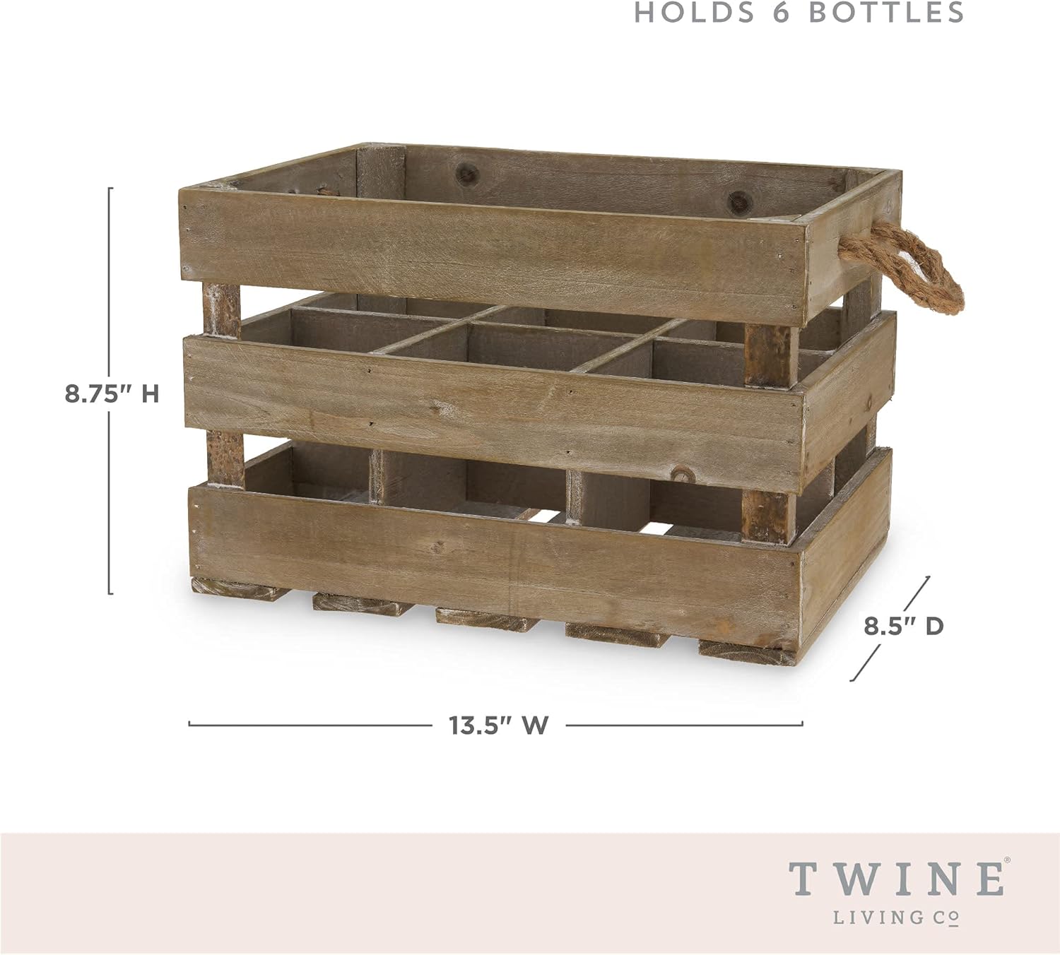 Twine Rustic Wine Bottle Holder Crate Dark Wood 6 Bottle Storage Rack