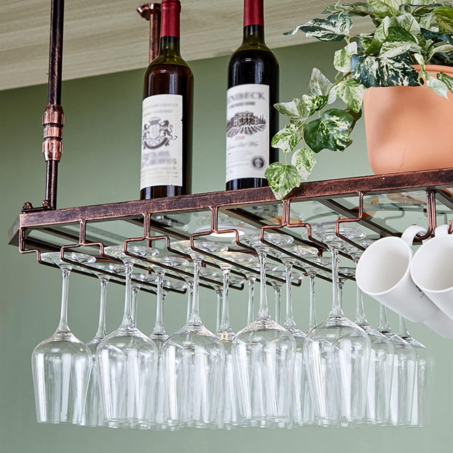 LUCEAE Ceiling Wine Rack with Glass Holder 80x30cm