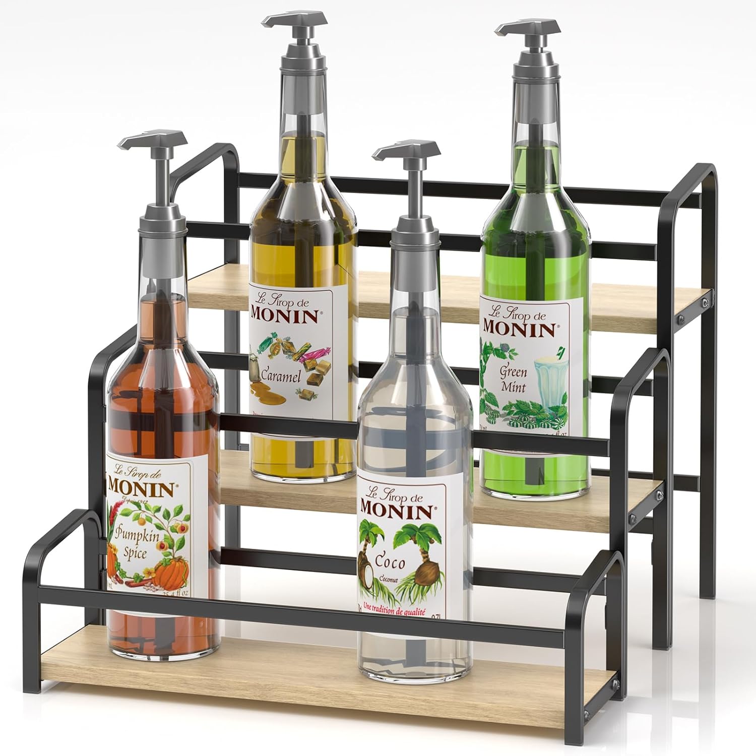 12 Bottle Coffee Syrup Rack 3 Tier with Magnetic Installation