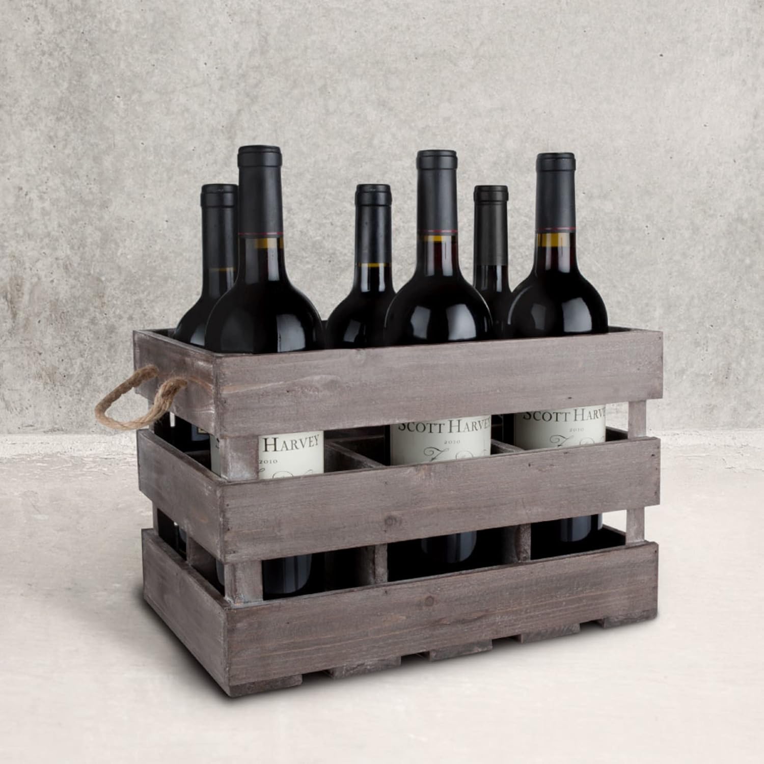 Twine Rustic Wine Bottle Holder Crate Dark Wood 6 Bottle Storage Rack