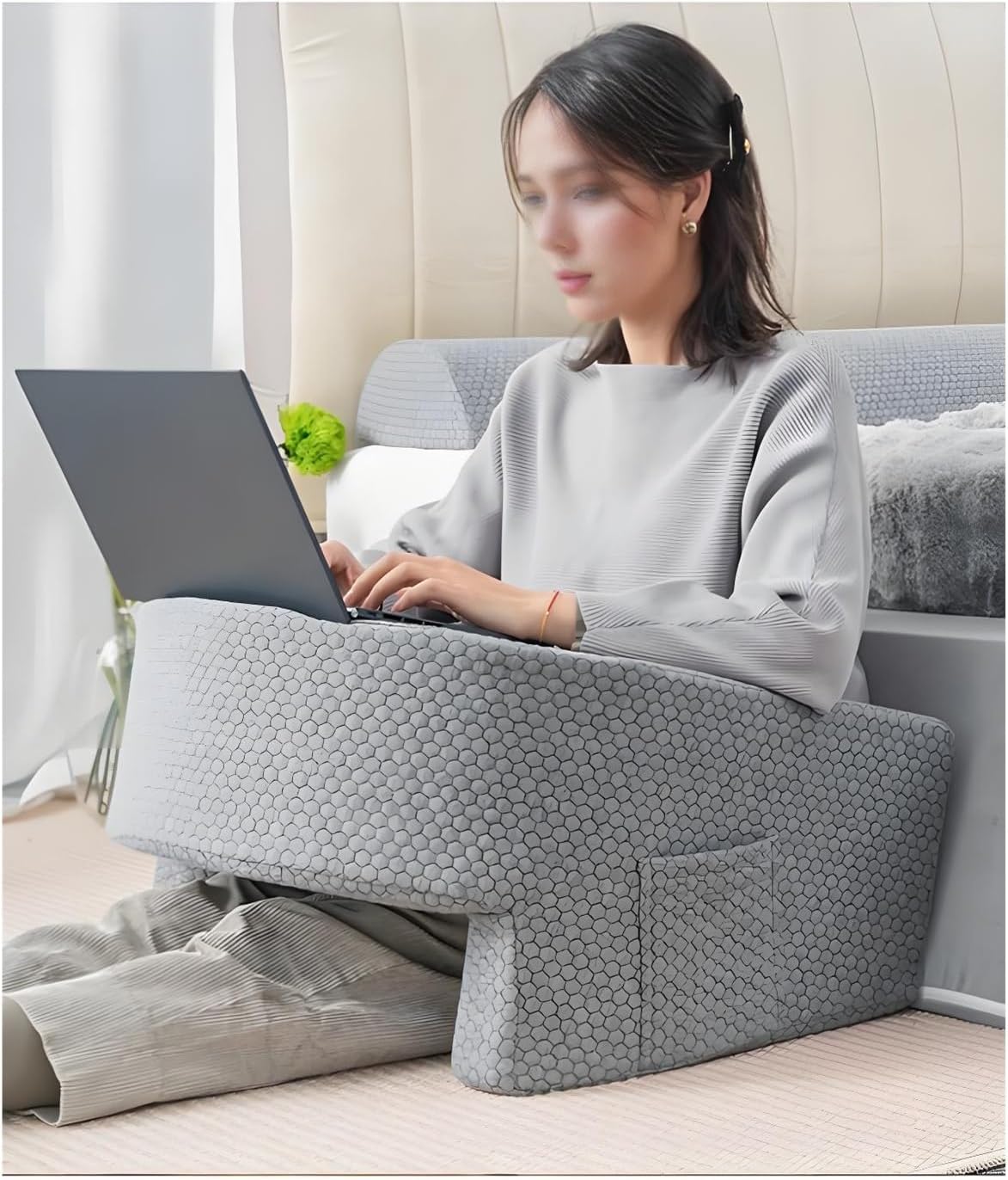 Adjustable Reading Pillow with Wrist Support and Laptop Tray for Bed
