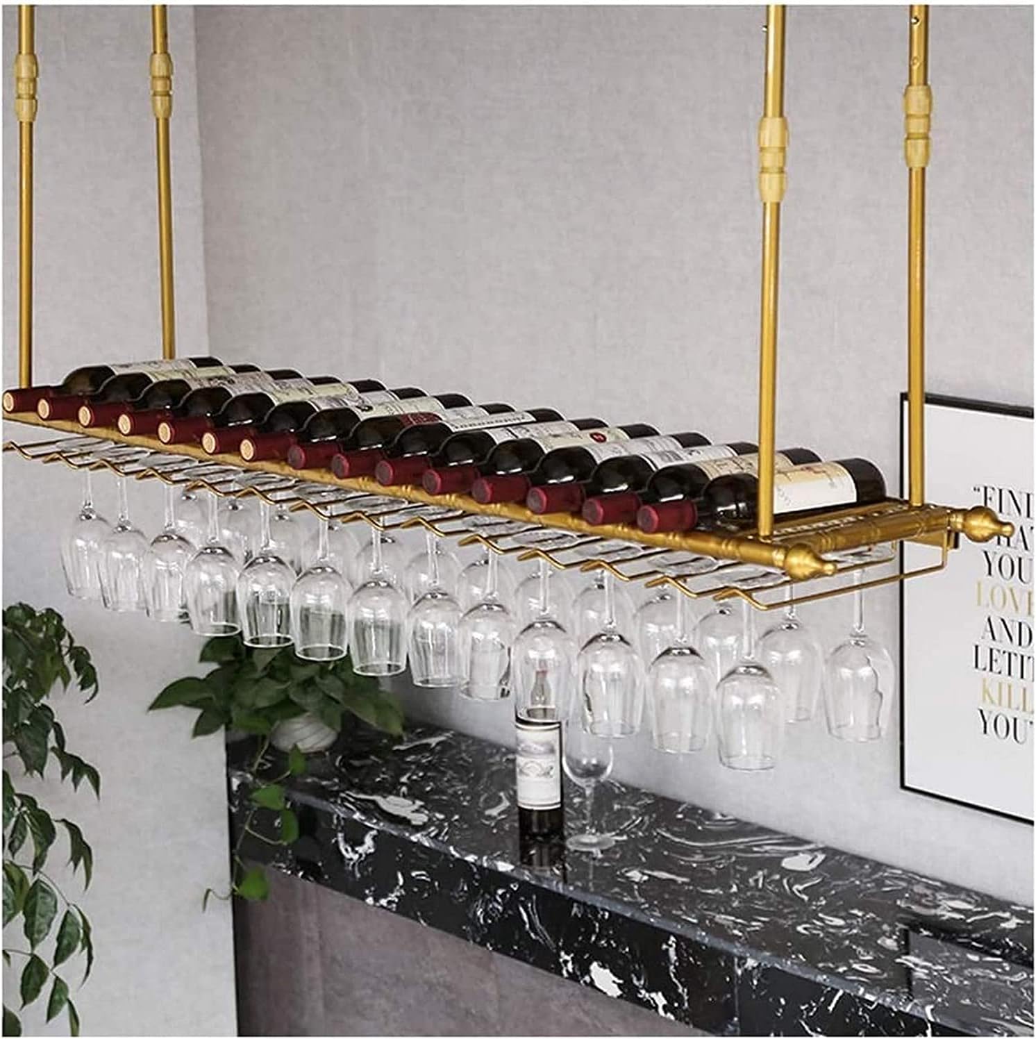 Ceiling Hanging Wine Rack with Glass Holder Shelf 1