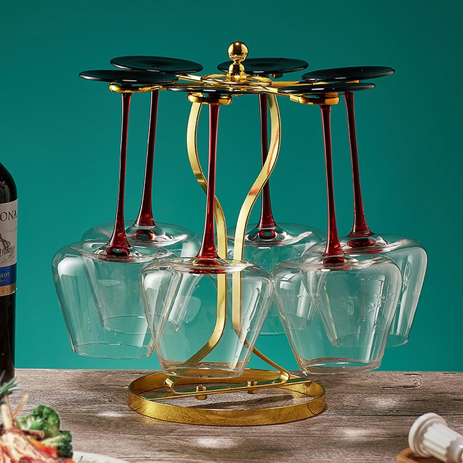 Elegant Gold Wine Glass Holder with 6 Hooks