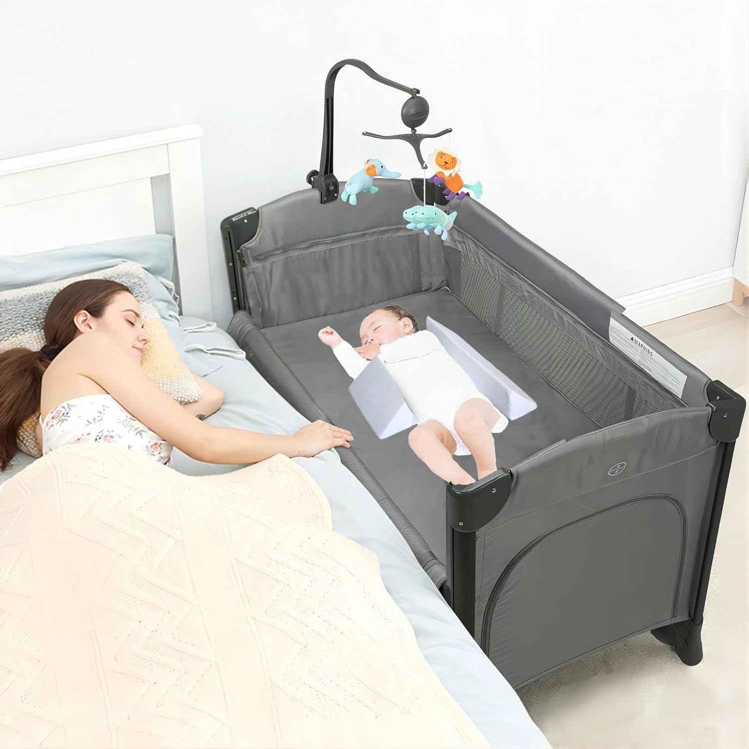 HIORYEAR Baby Side Sleeper Wedge Adjustable Pillow Set Gray