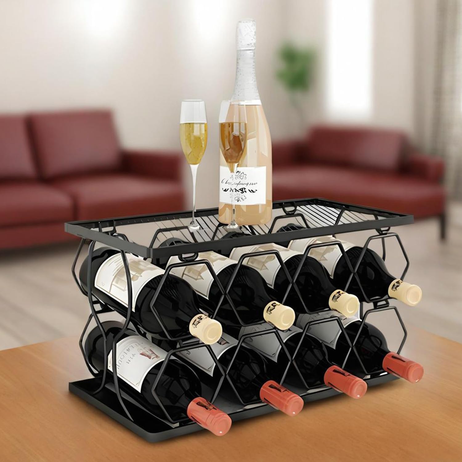 BOOKZON 8 Bottle Freestanding Gold Wine Rack
