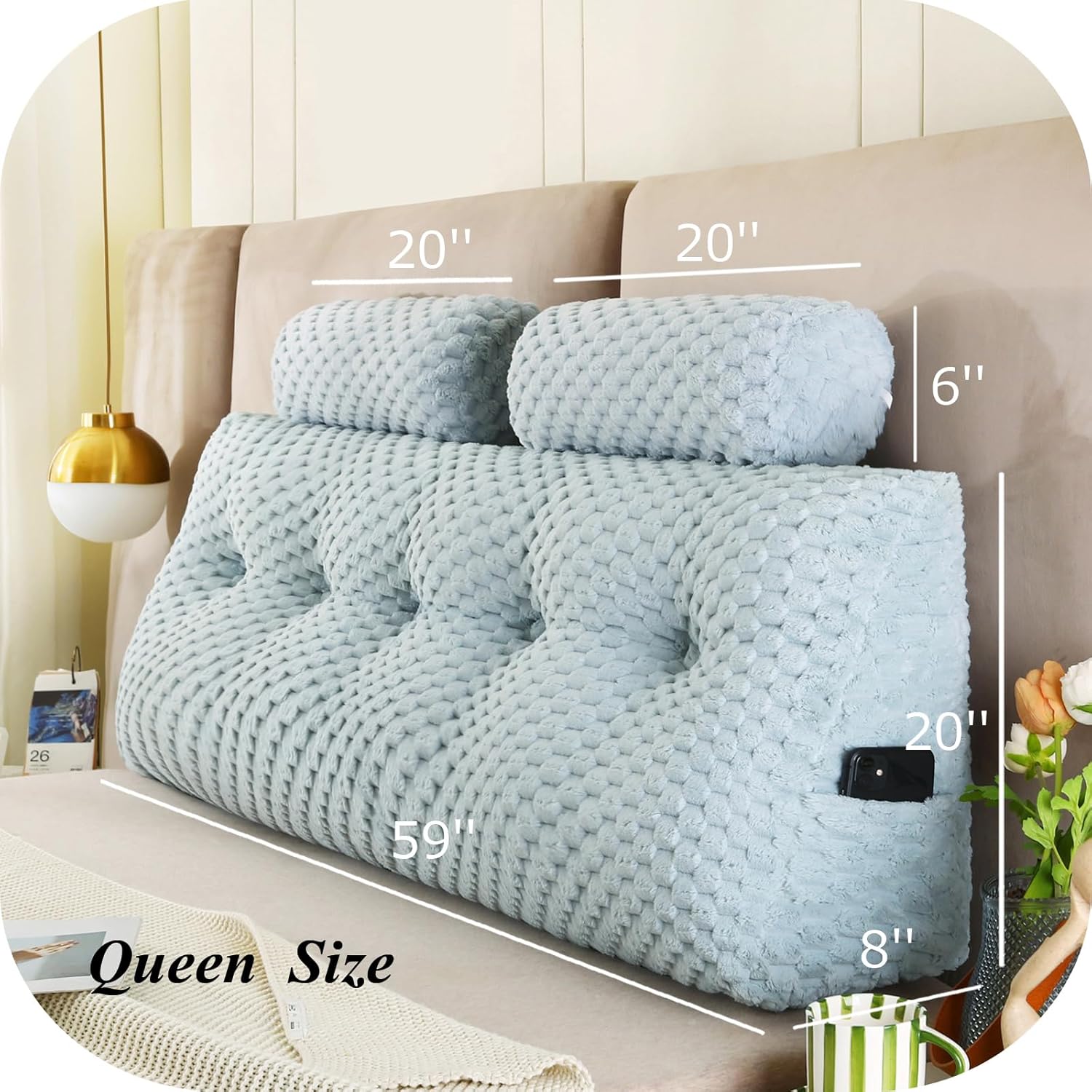 Gpround Wedge Headboard Pillow Set with 2 Roll Pillows