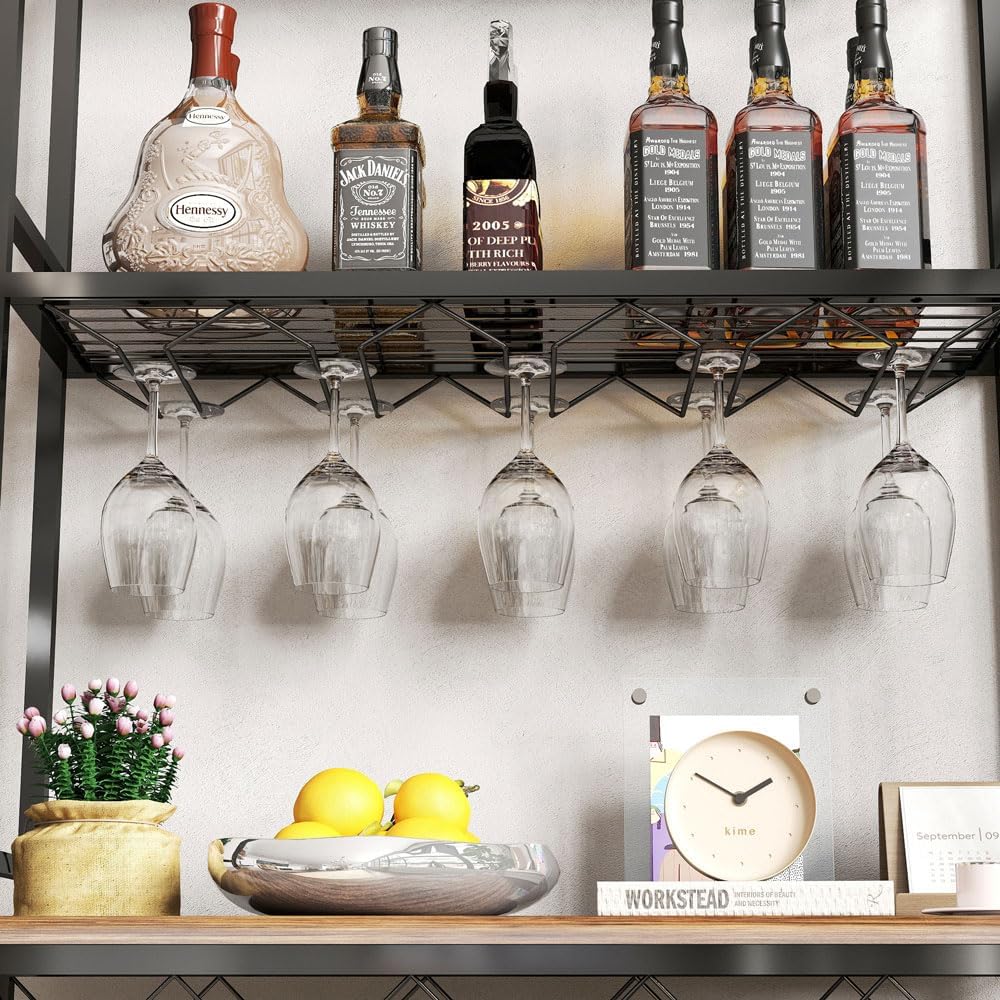 Yone Jx Je 3-Tier Wine Rack Bar Table with Storage