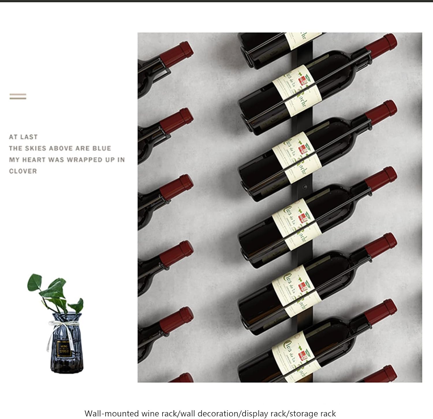 Wall-Mounted Wine Rack with 5 Sizes and Wrought Iron Design