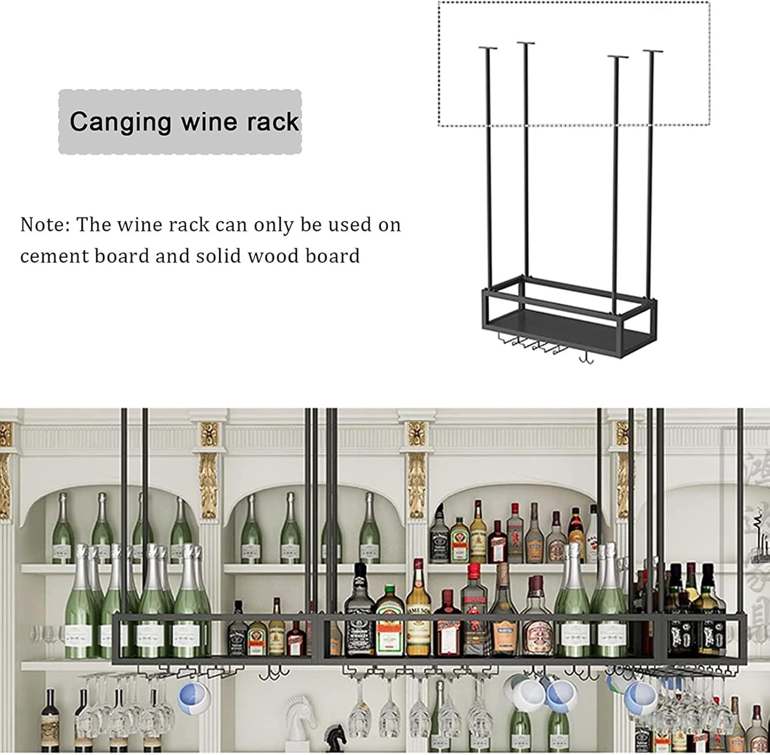 Industrial Ceiling Wine Rack Adjustable 140cm for Bars and Kitchens