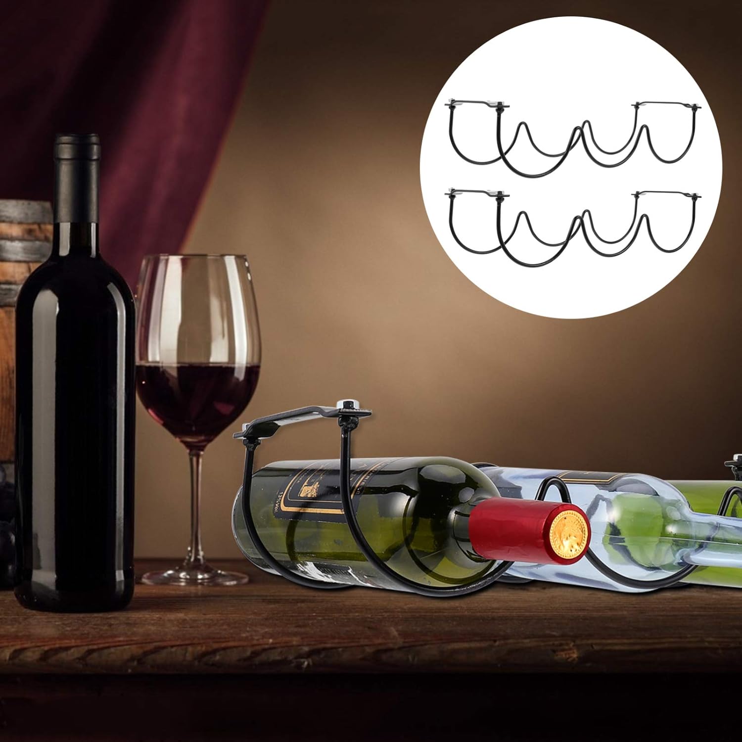 VOSAREA 2Pcs Black Wrought Iron Wine Rack Elegant Display Holder