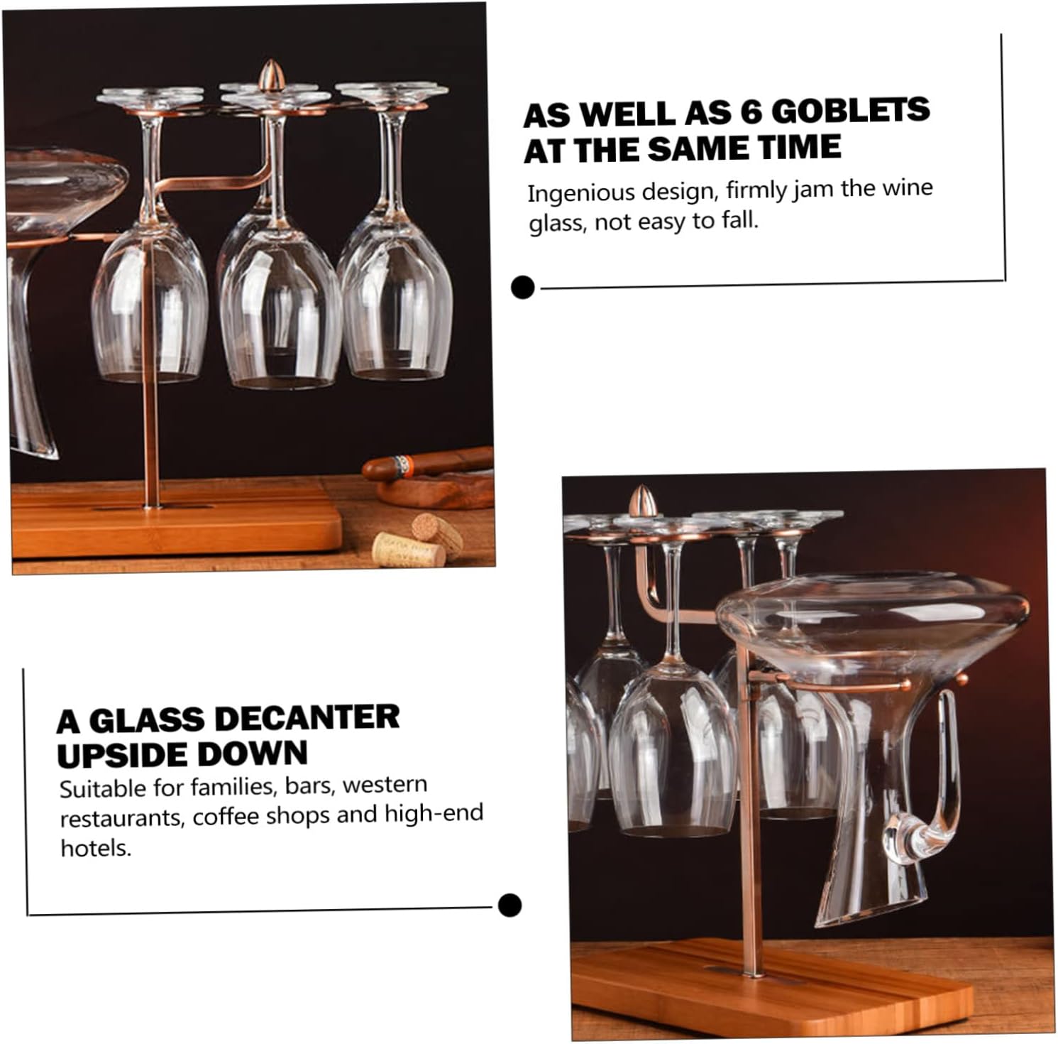 Ciieeo 1pc Iron Wood Wine Glass Holder