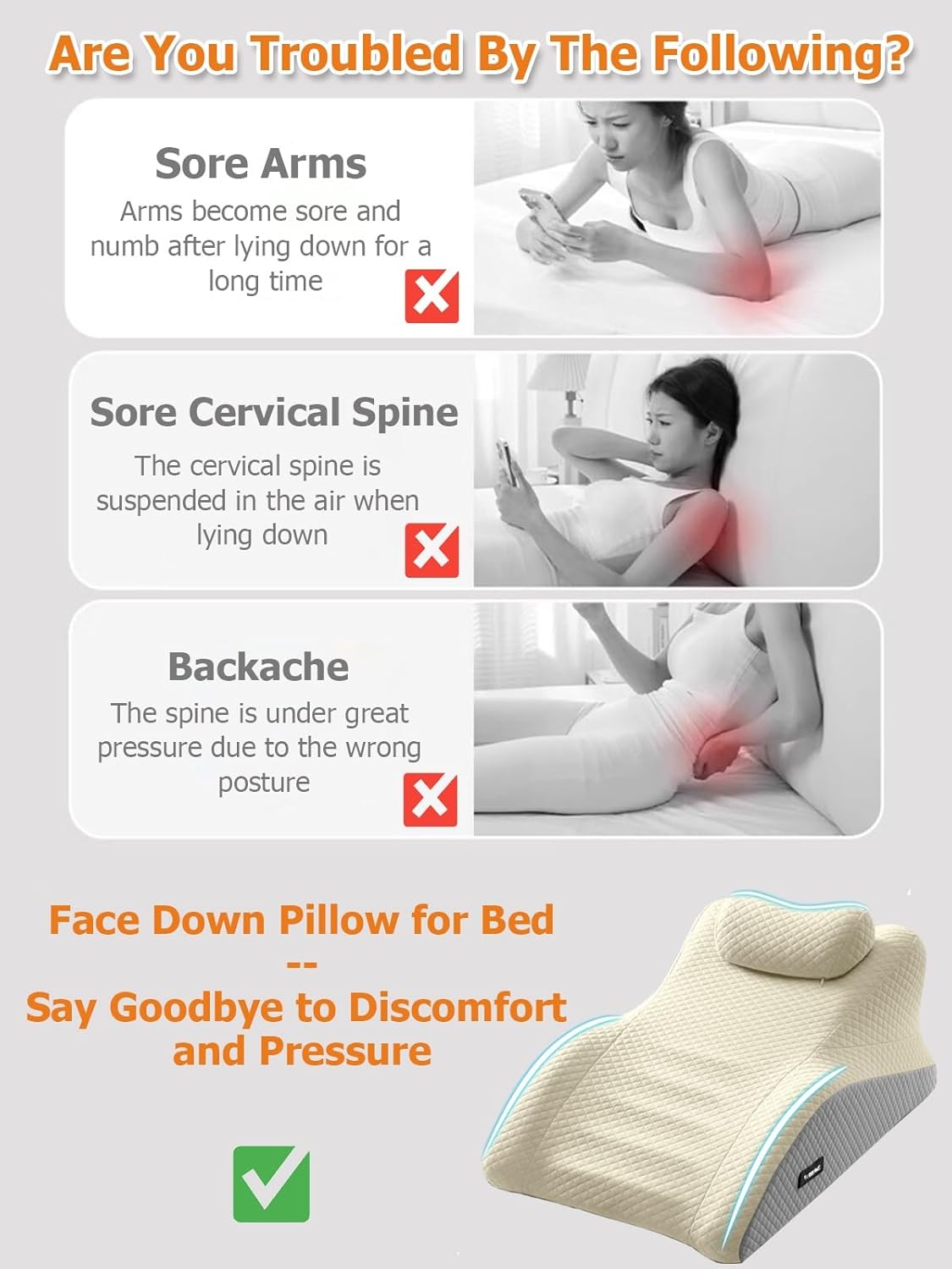 JYHHCYS Memory Foam Prone Pillow for Sleeping