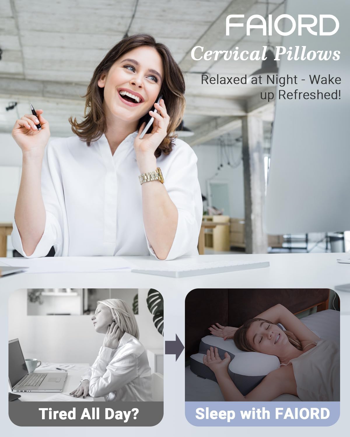 FAIORD Cervical Pillow with Cooling Cover and Support Sticks