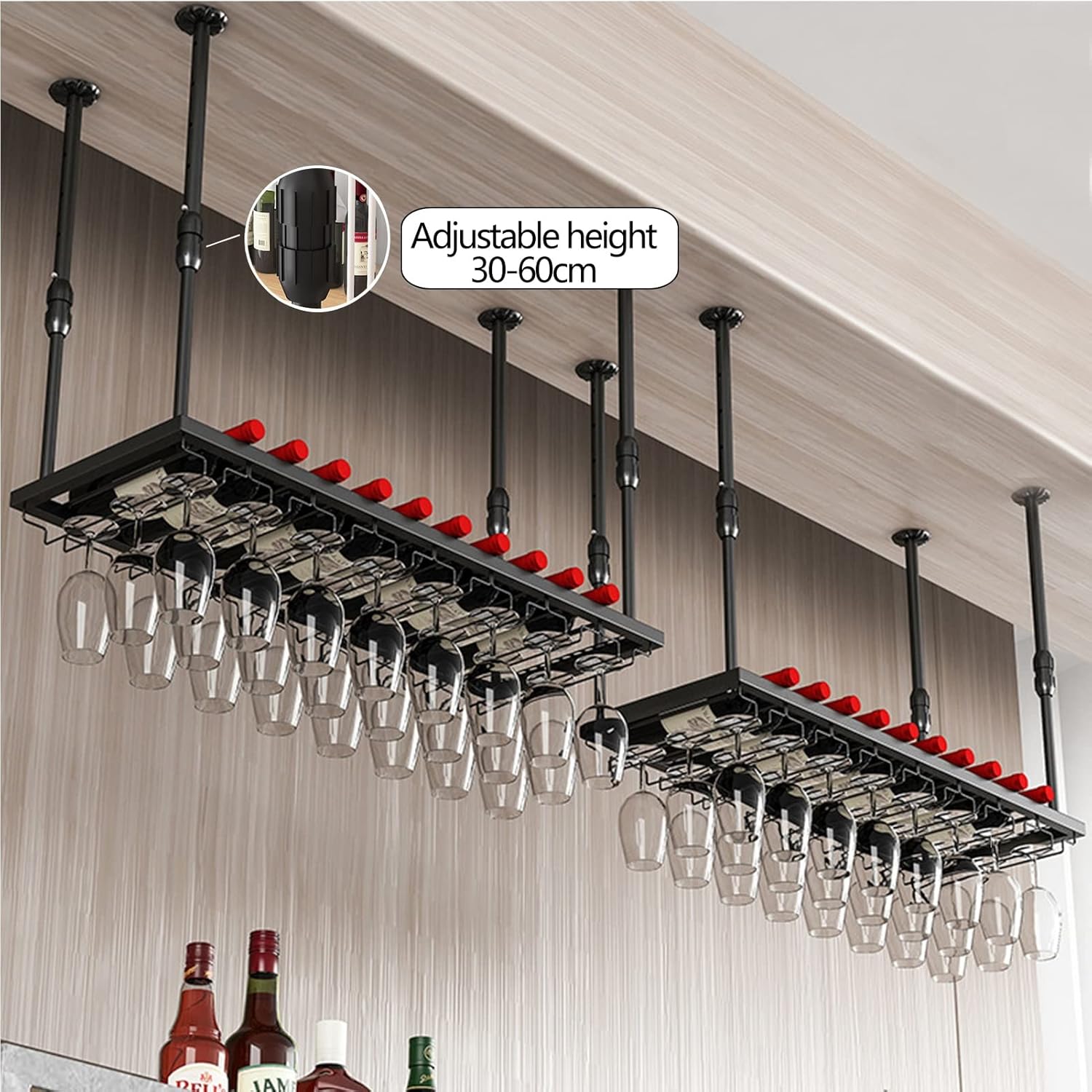 Suuim Metal Hanging Wine Glass Rack with Adjustable Ceiling Mount