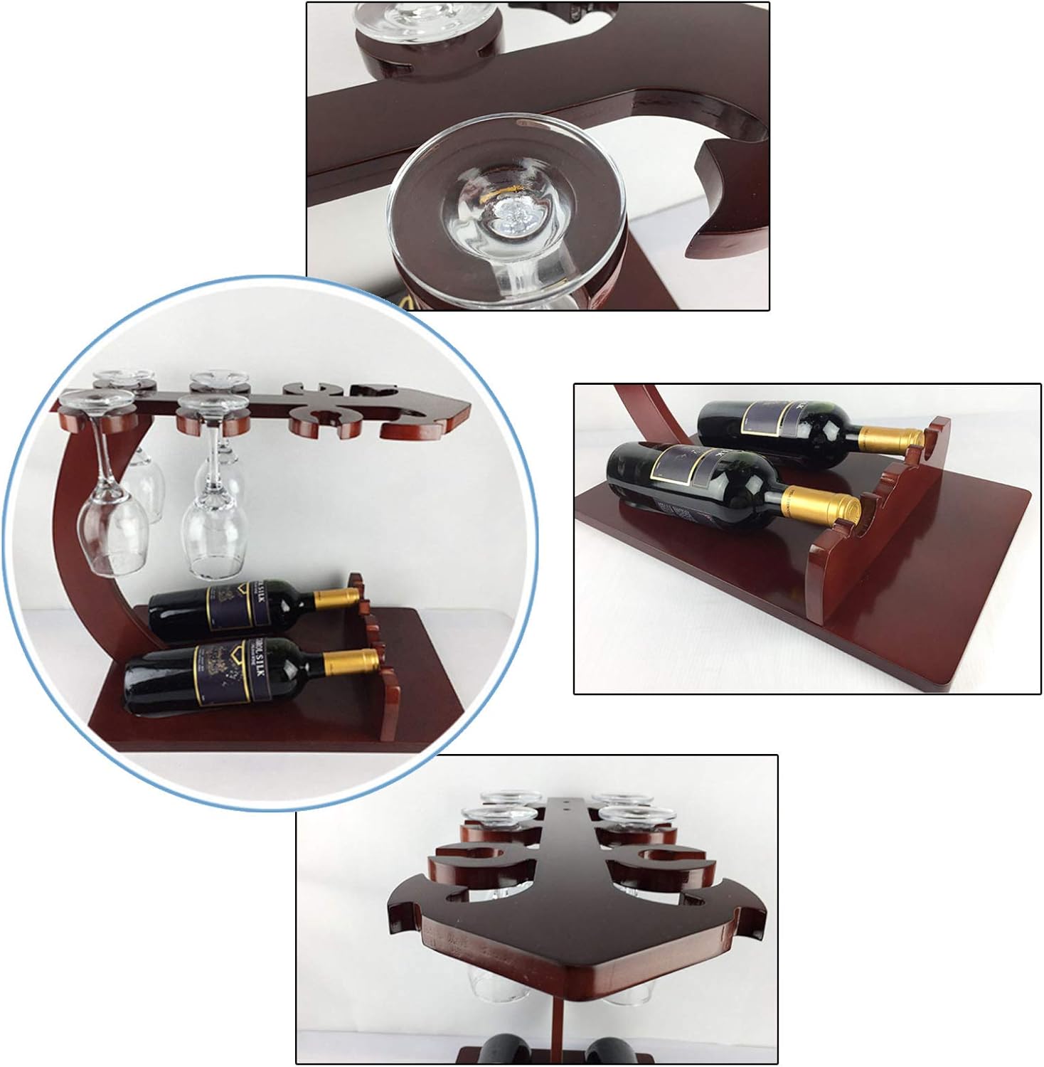 BOCbco Tabletop Wine Rack Holder for 2 Bottles 6 Glasses