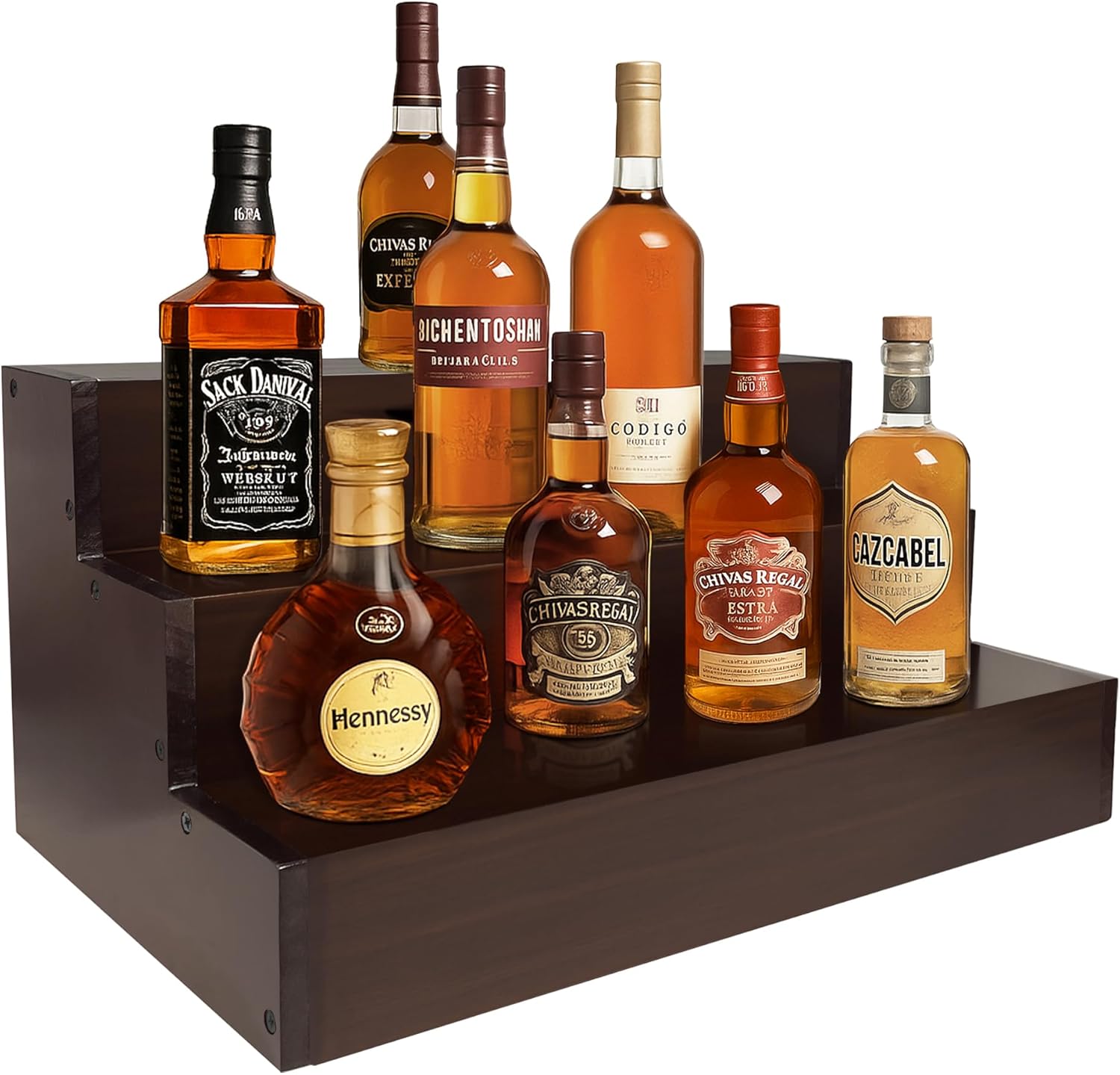 Royxen 3 Tier Wood Liquor Shelf - Brown 16 Inch Wide
