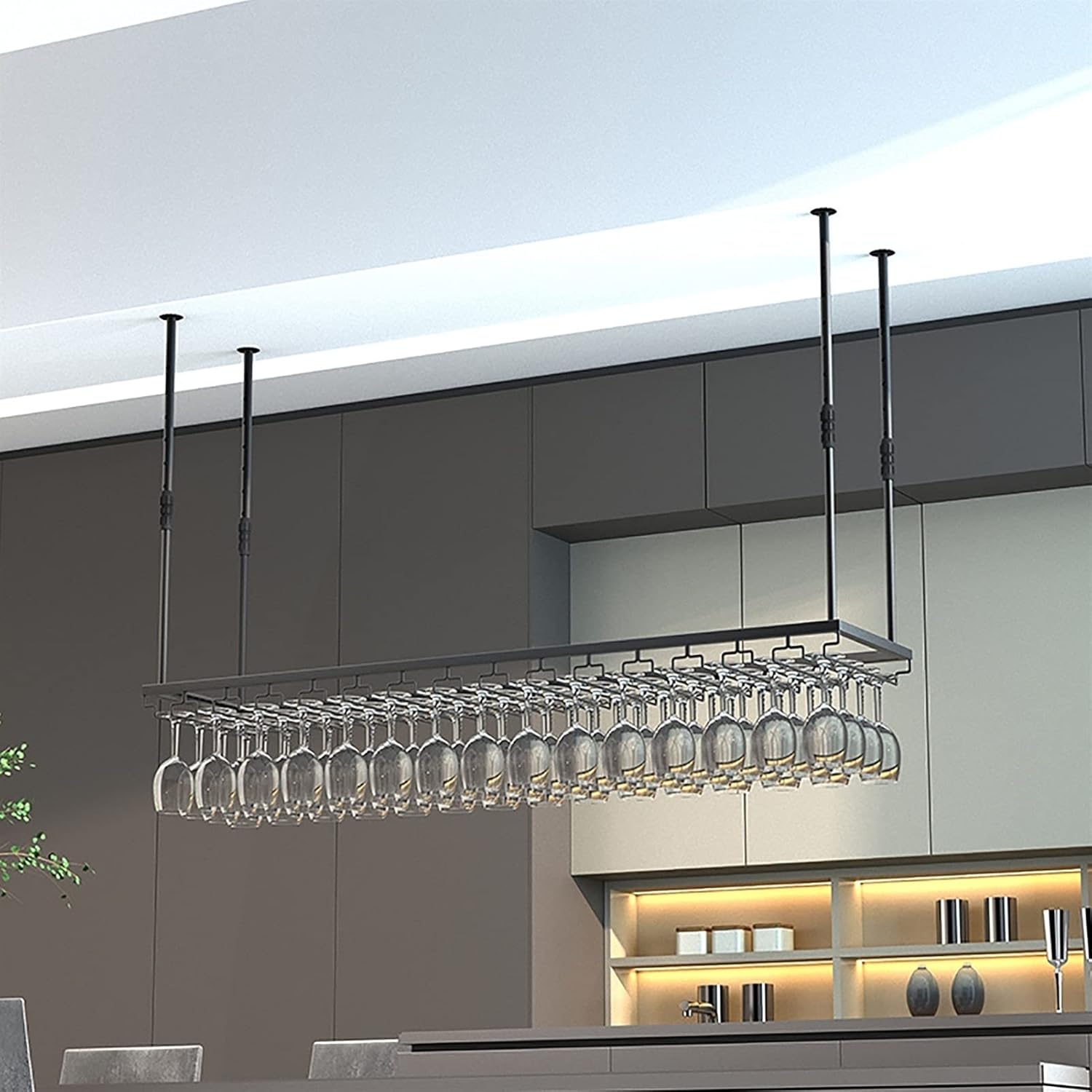 Adjustable Wall-Mounted Wine Glass Rack 80cm Black