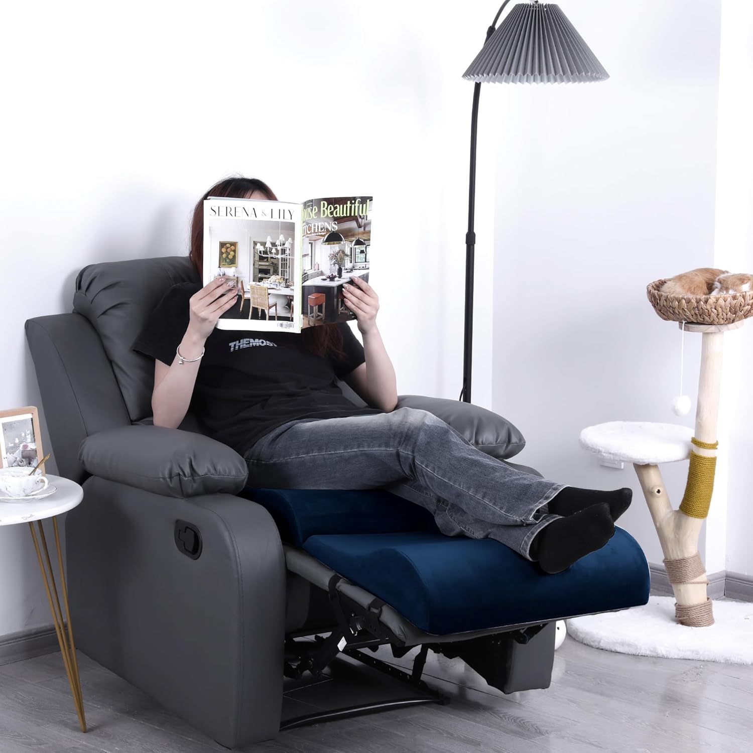 HOMBYS Foam Recliner Cushion with Leg Pillow - Sapphire Blue