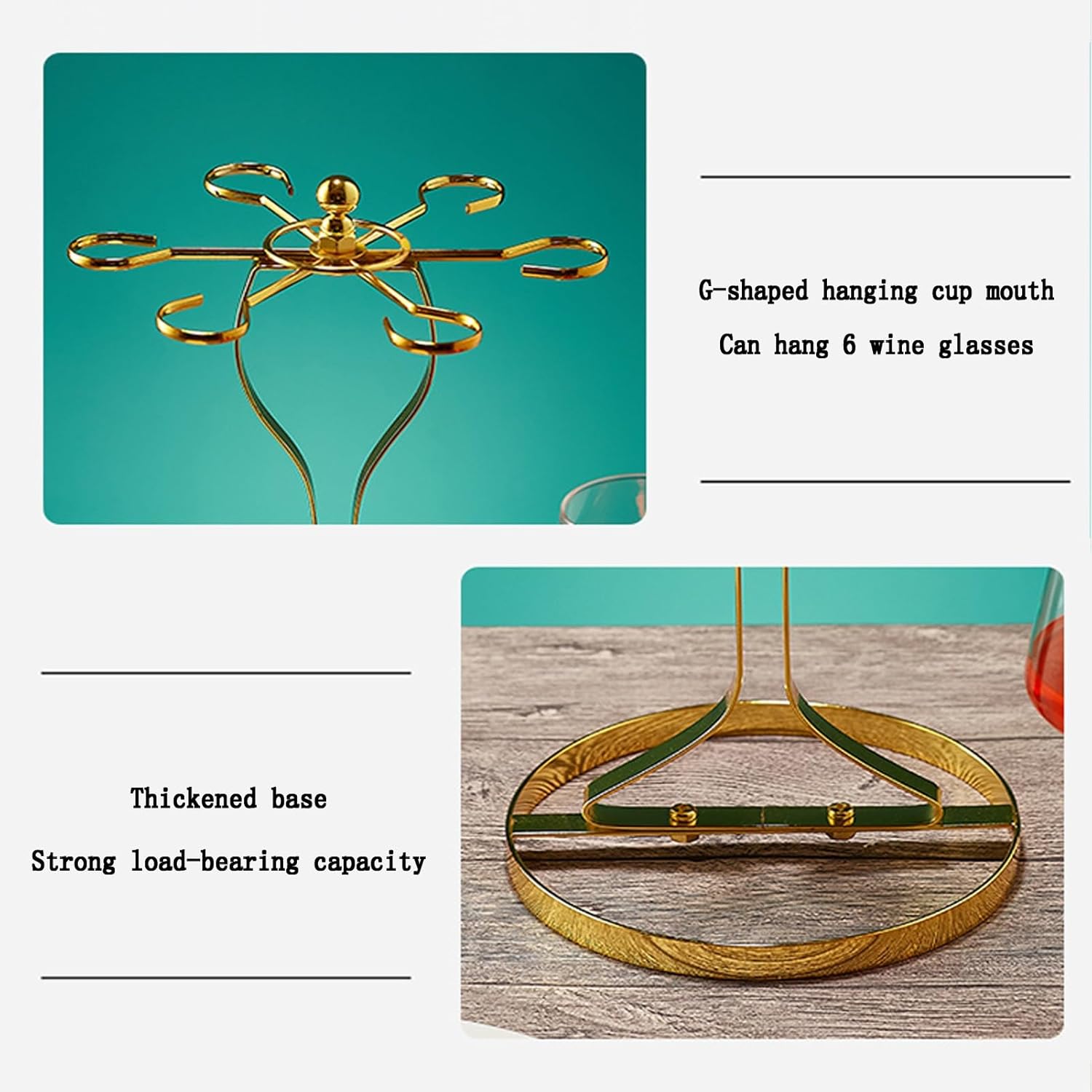 Elegant Gold Wine Glass Holder with 6 Hooks