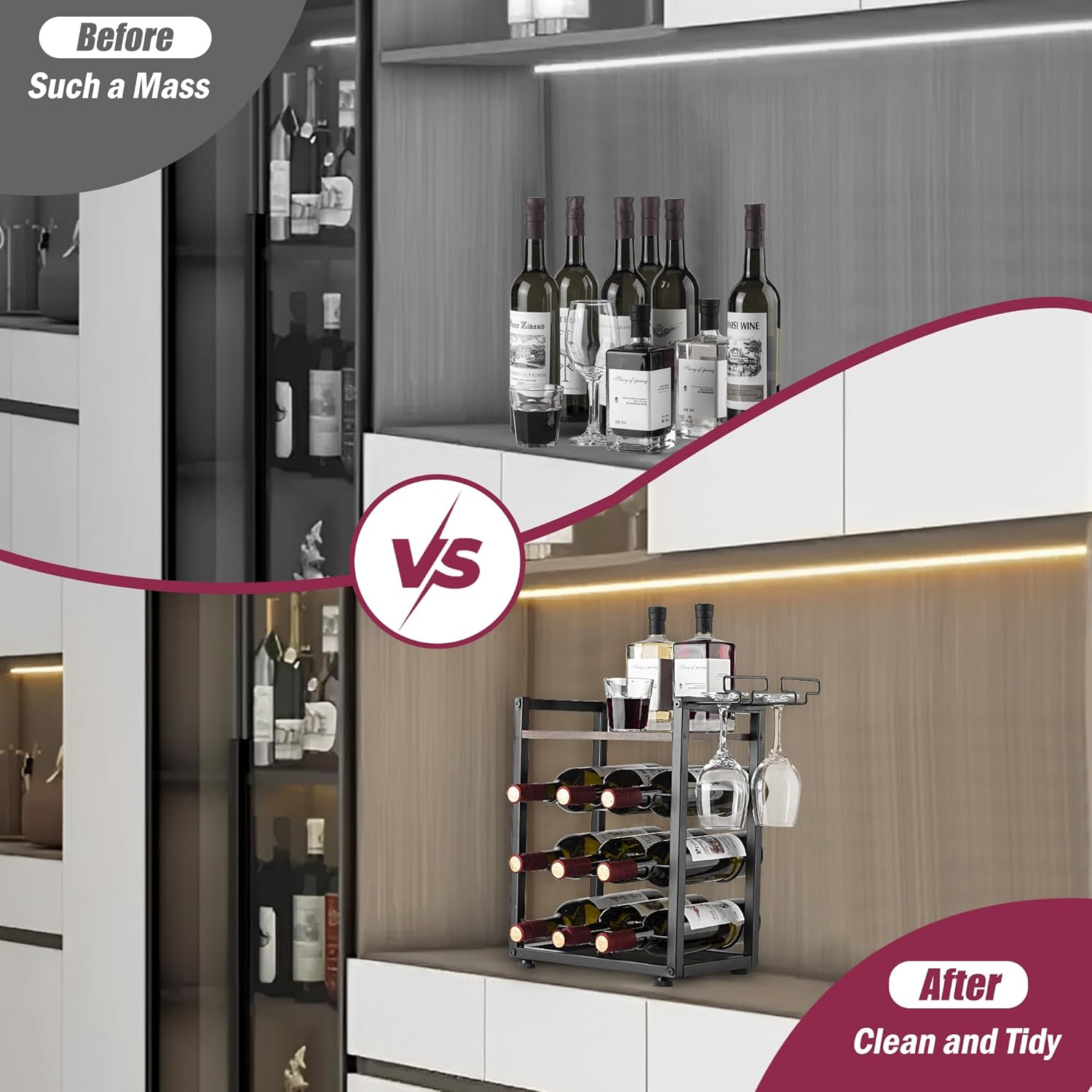 Facka 4-Tier Tabletop Wine Rack with 9 Bottles 1
