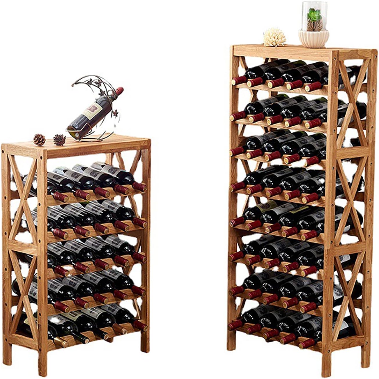 JSWHYBD Oak Wine Rack Freestanding 35 Bottles 12 Glasses