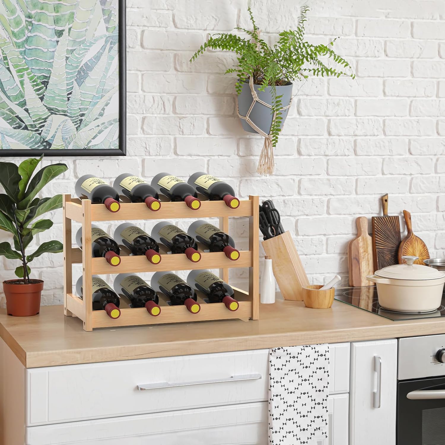 3 Tier Bamboo Wine Rack 12 Bottles Countertop Storage