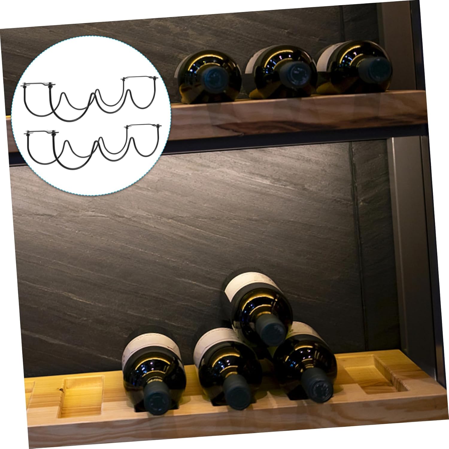 2Pcs Black Iron Wine Rack for Home Bar Kitchen Storage