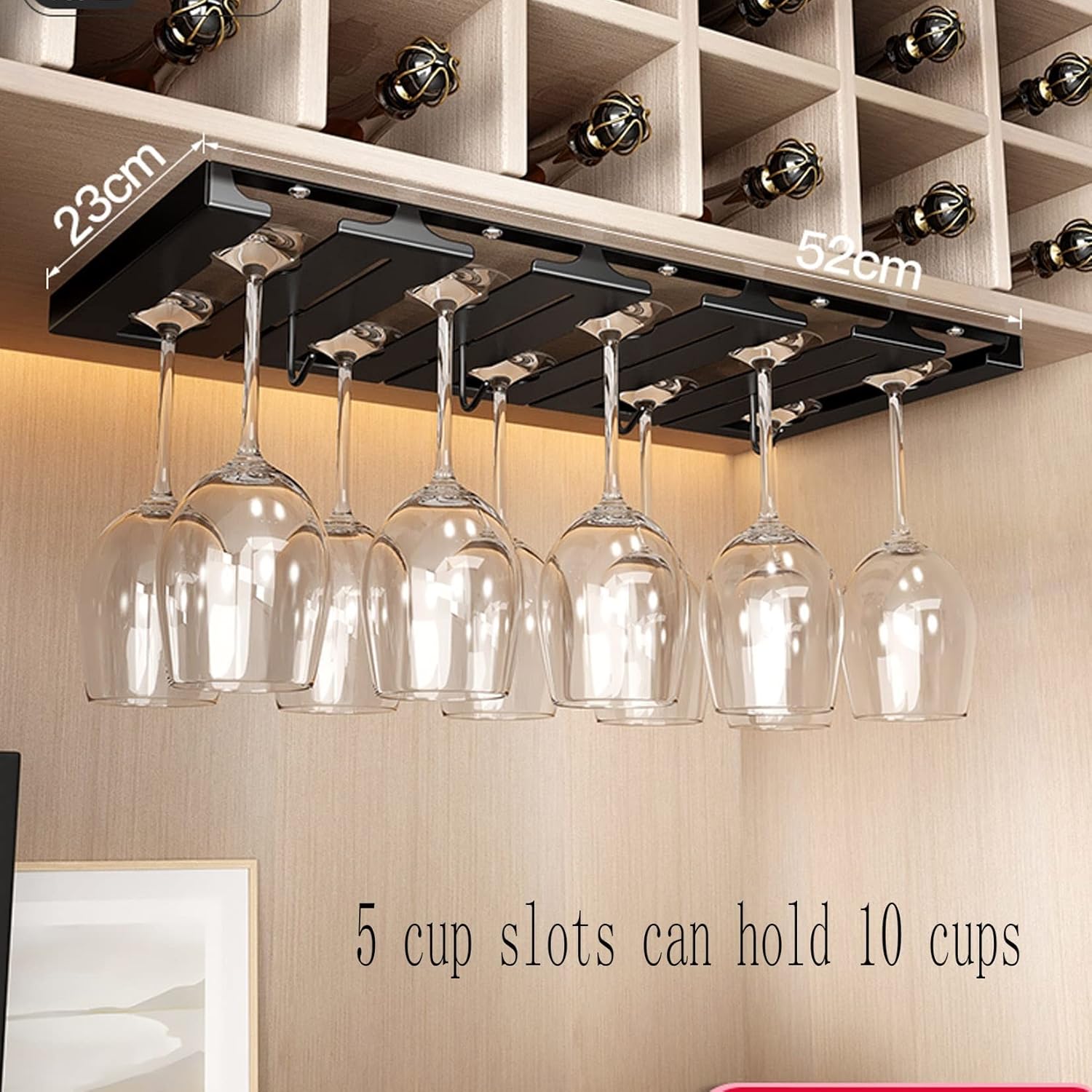 WORDFUN Adjustable Wine Glass Rack - 3 Rows Black Stainless Steel