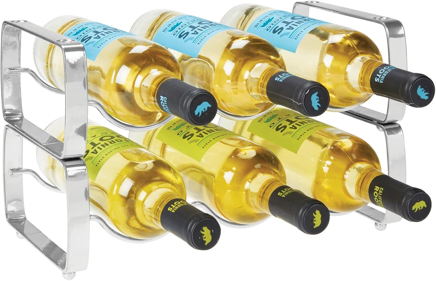 mDesign 3 Bottle Metal Wine Rack - 4 Pack Chrome