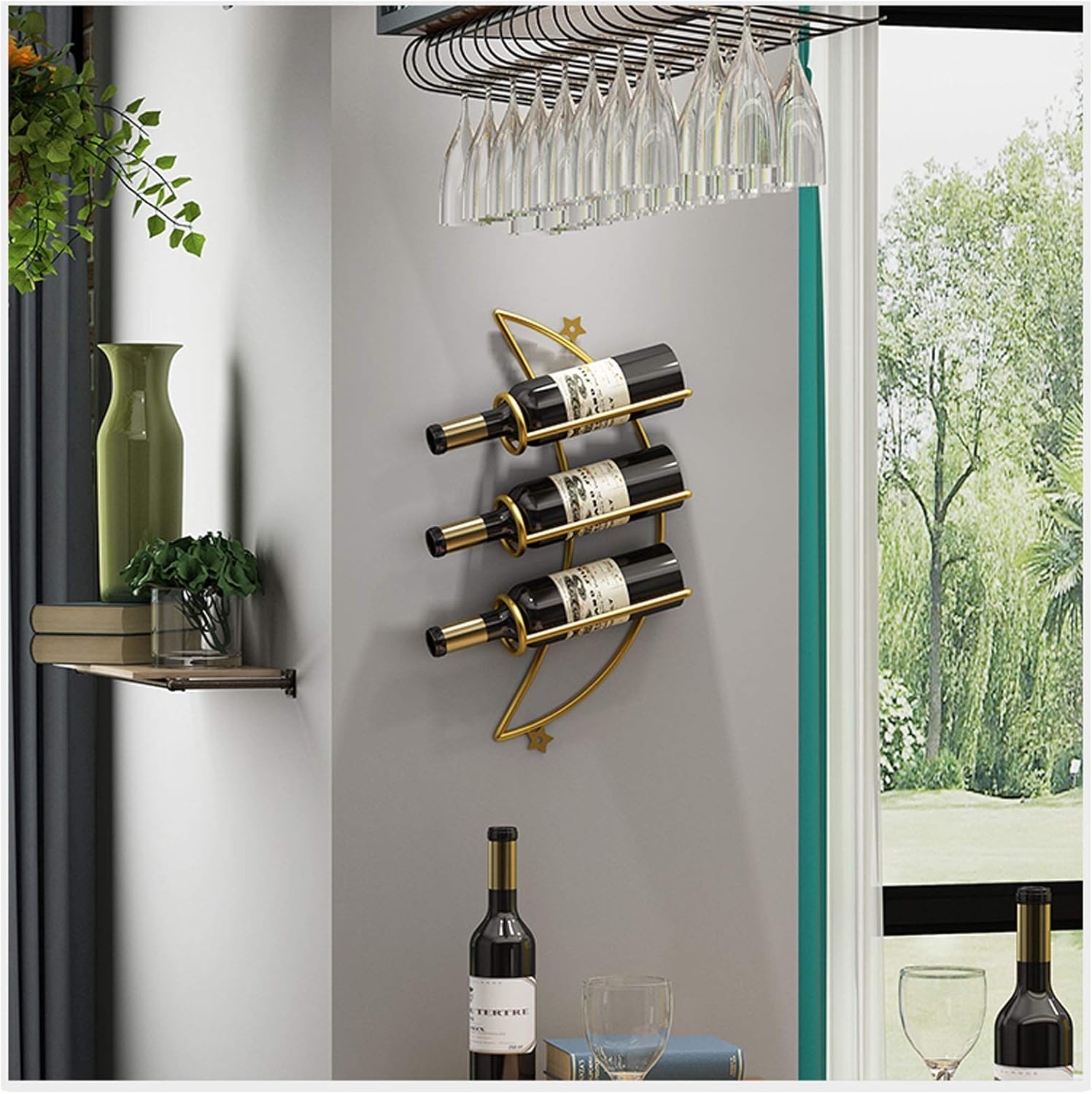 BOCbco Wall-Mounted Wine Racks with Gold Finish
