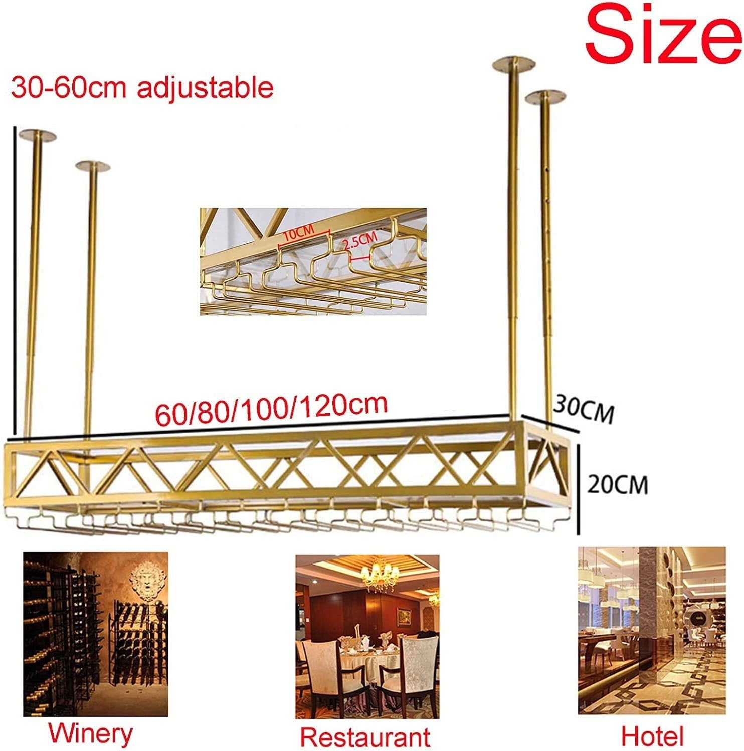 Adjustable Wrought Iron Wall-Mounted Wine Rack with Glass Holder