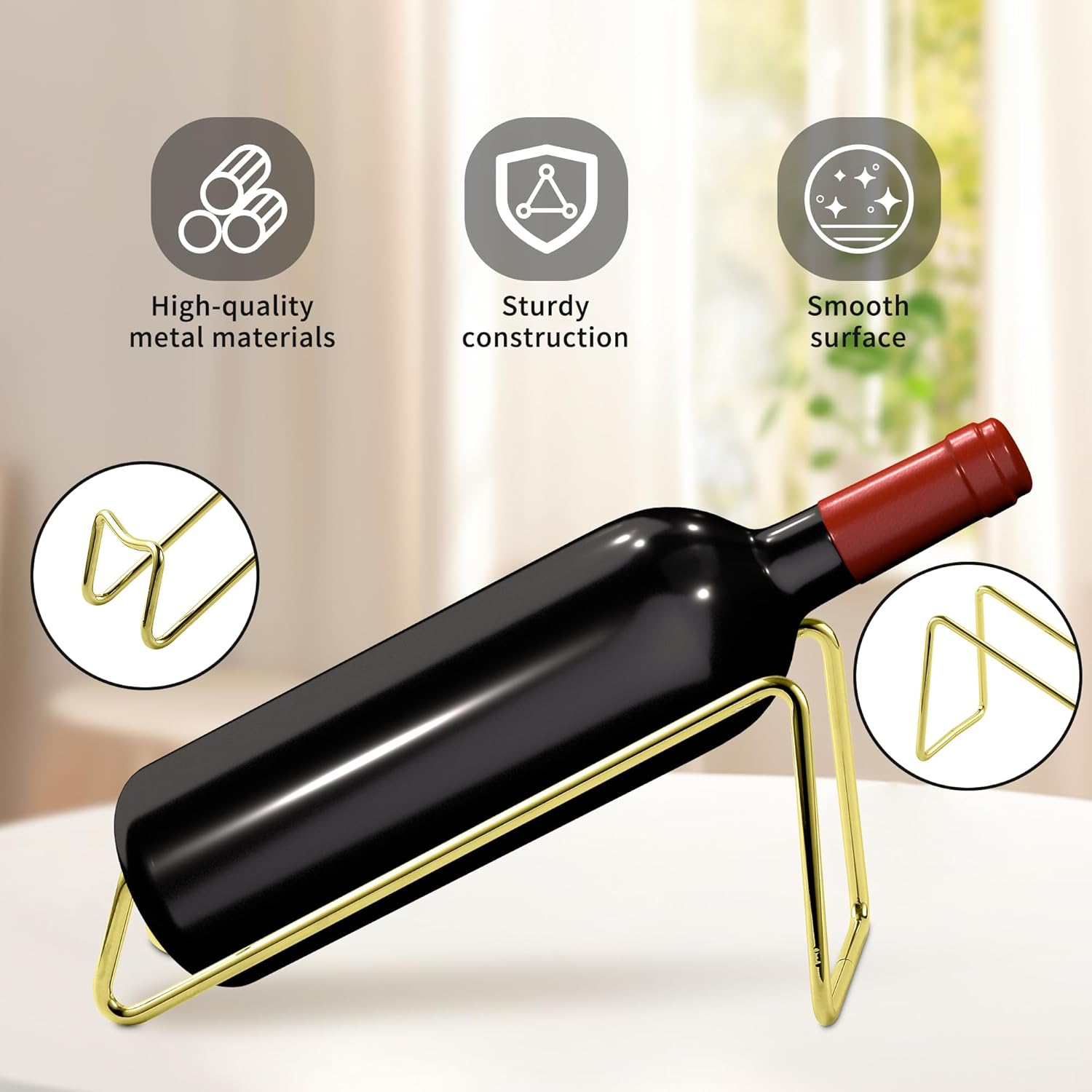 TONLEA 2Pcs Tabletop Wine Rack Metal Wine Bottle Holder Gold