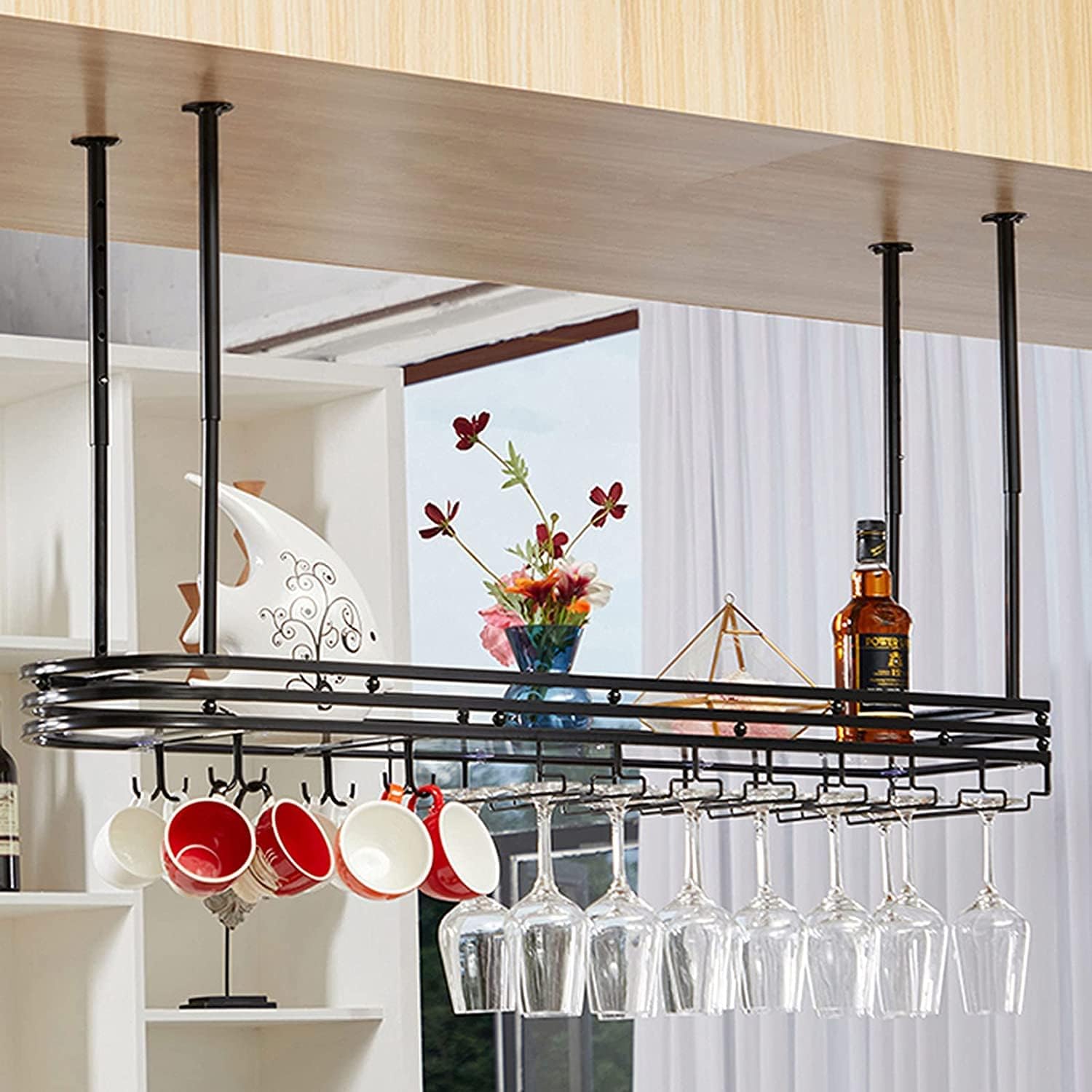 Wall-Mounted Wine Rack with Upside Down Stemware Holder