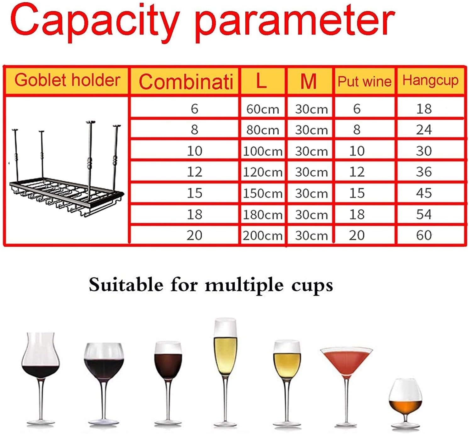 Ceiling Hanging Wine Rack with Glass Holder Shelf 2-in-1