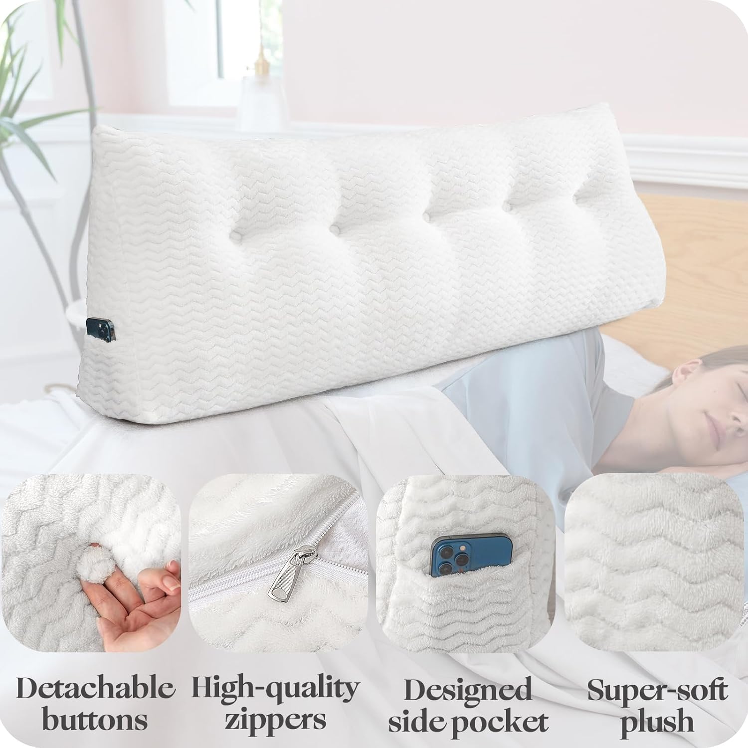 ZOEMO Large Triangular Headboard Pillow with Removable Cover