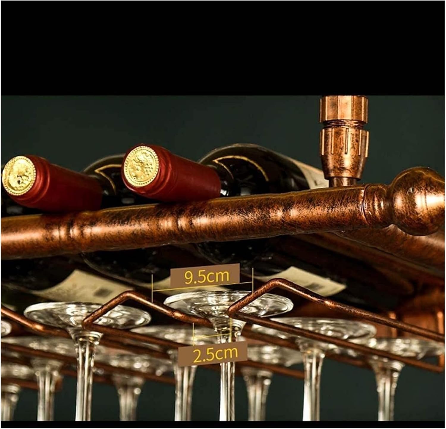 Hanging Wine Rack with Glass Holder and Shelf - 100cm30cm Bronze