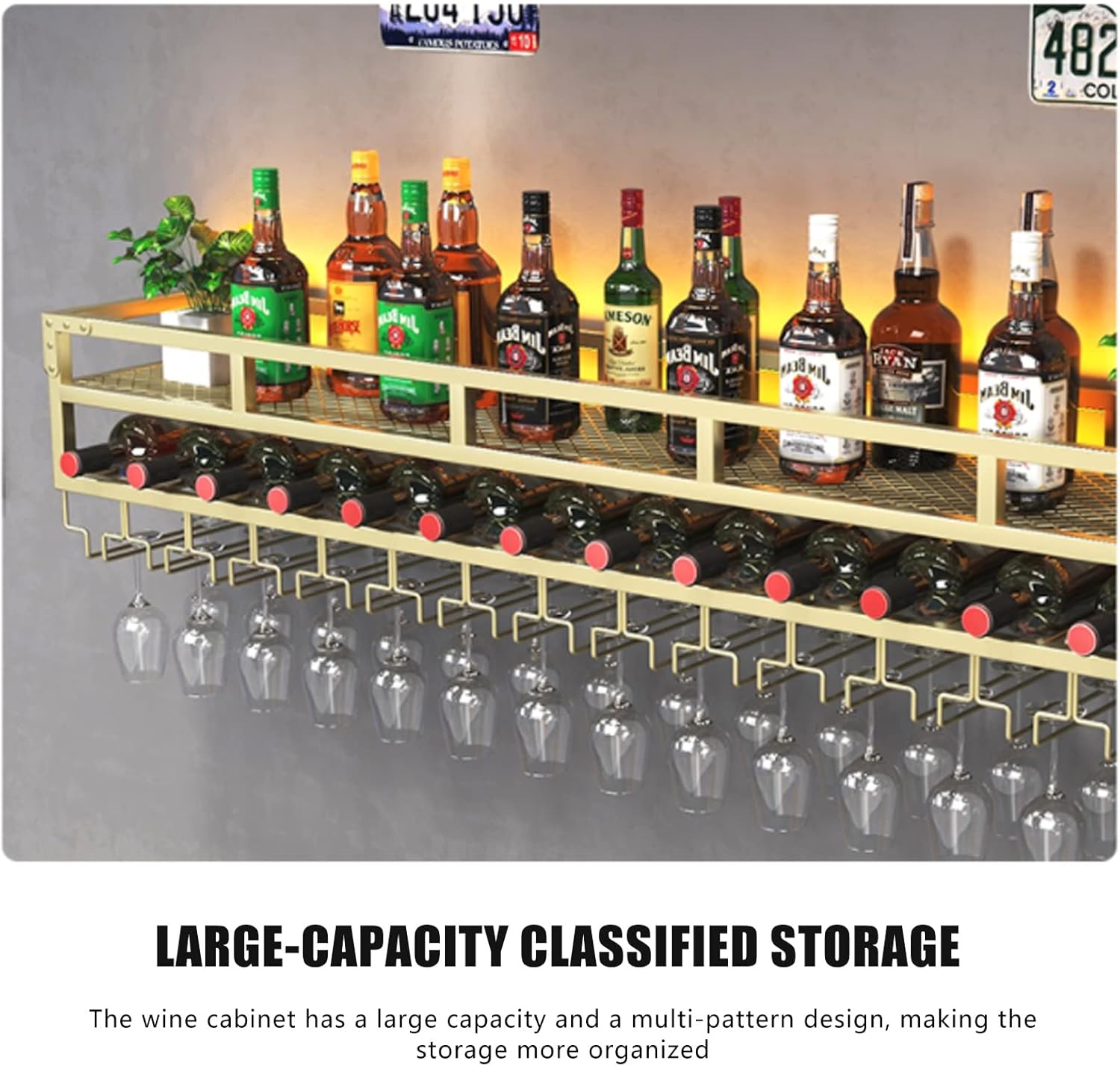 LUCEAE Wall Wine Rack with LED Light 80x30cm