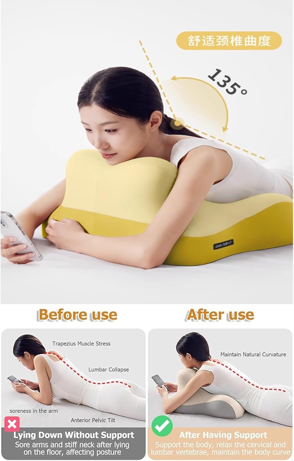 Light Yellow Bed Rest Pillow with Neck Support