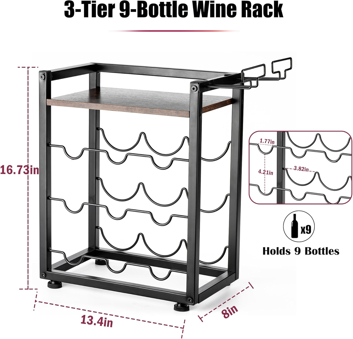 Facka 4-Tier Tabletop Wine Rack with 9 Bottles 1
