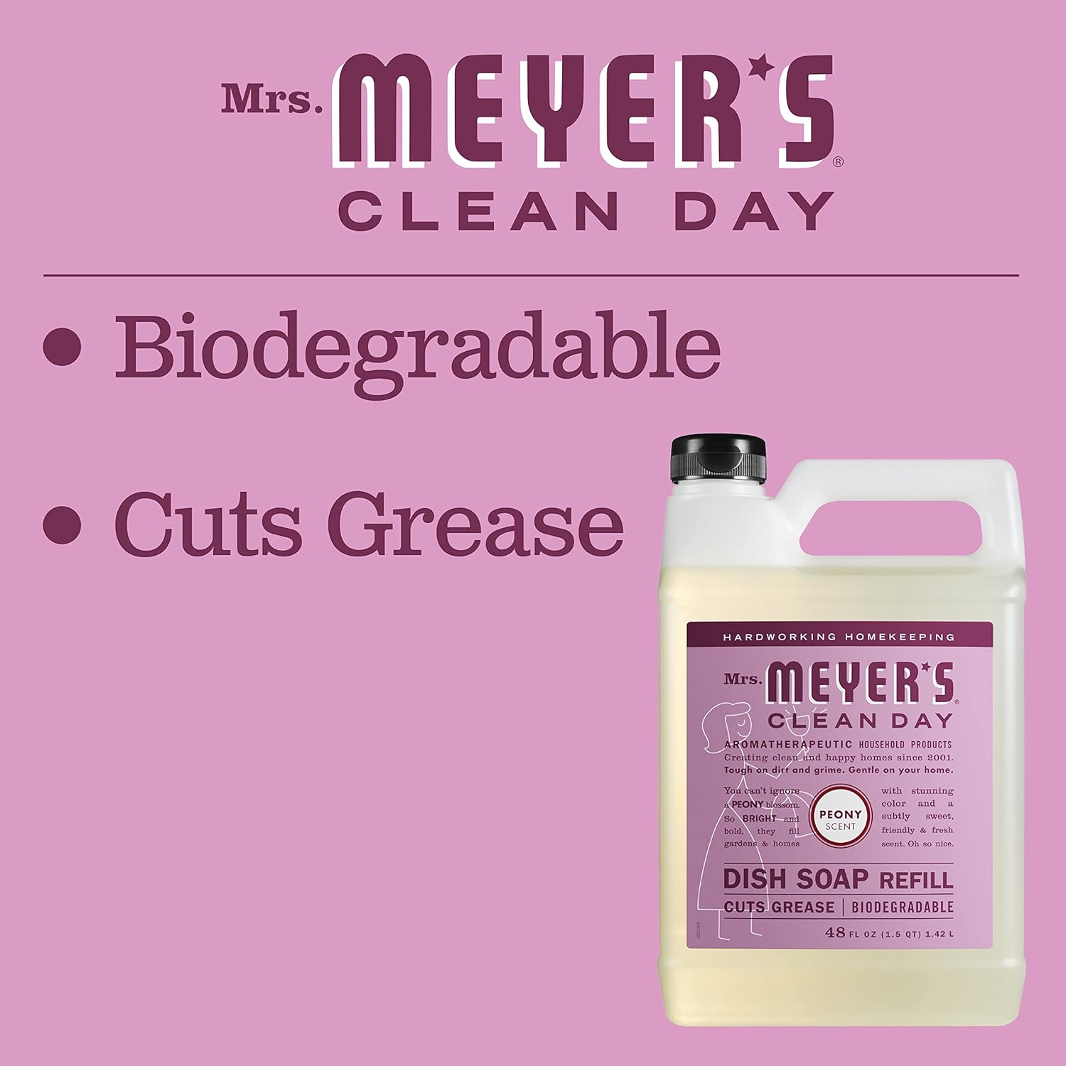 Mrs Meyers Clean Day Dish Soap Refill Peony 48 fl oz